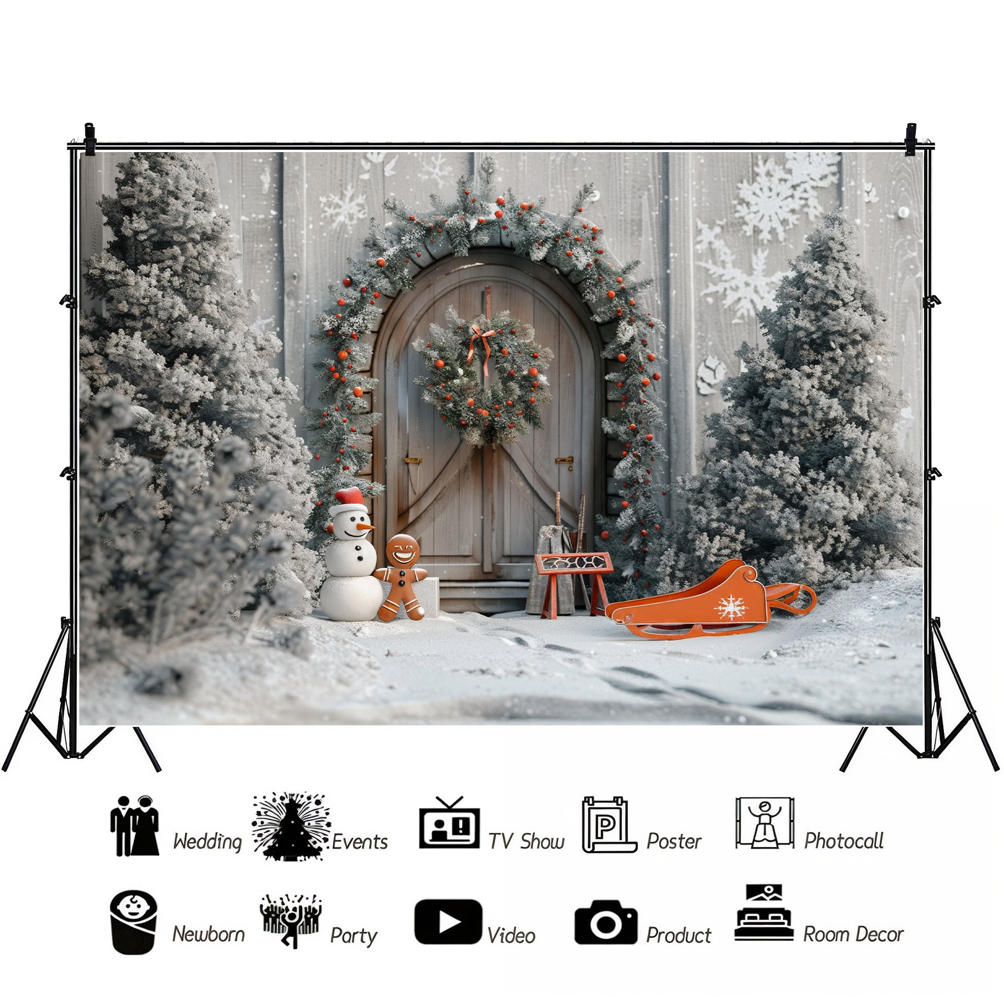 Snowy Woodland Doorway Backdrop