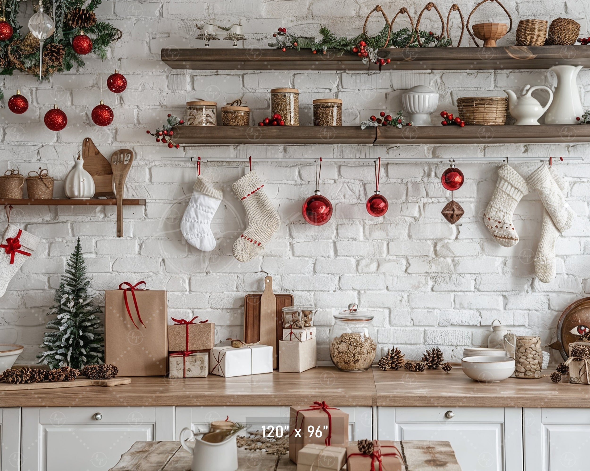Cozy Christmas Kitchen Backdrop