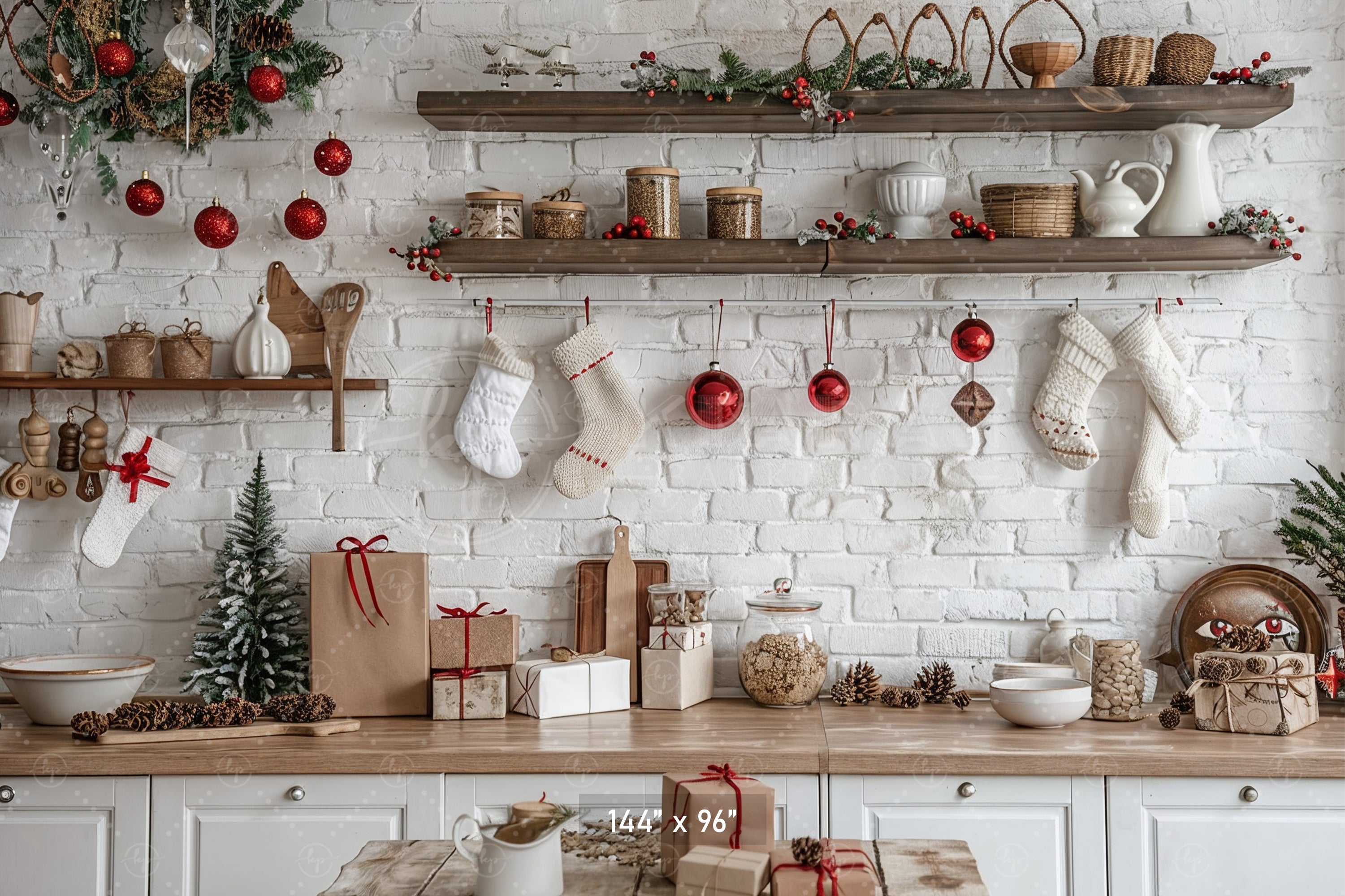Cozy Christmas Kitchen Backdrop