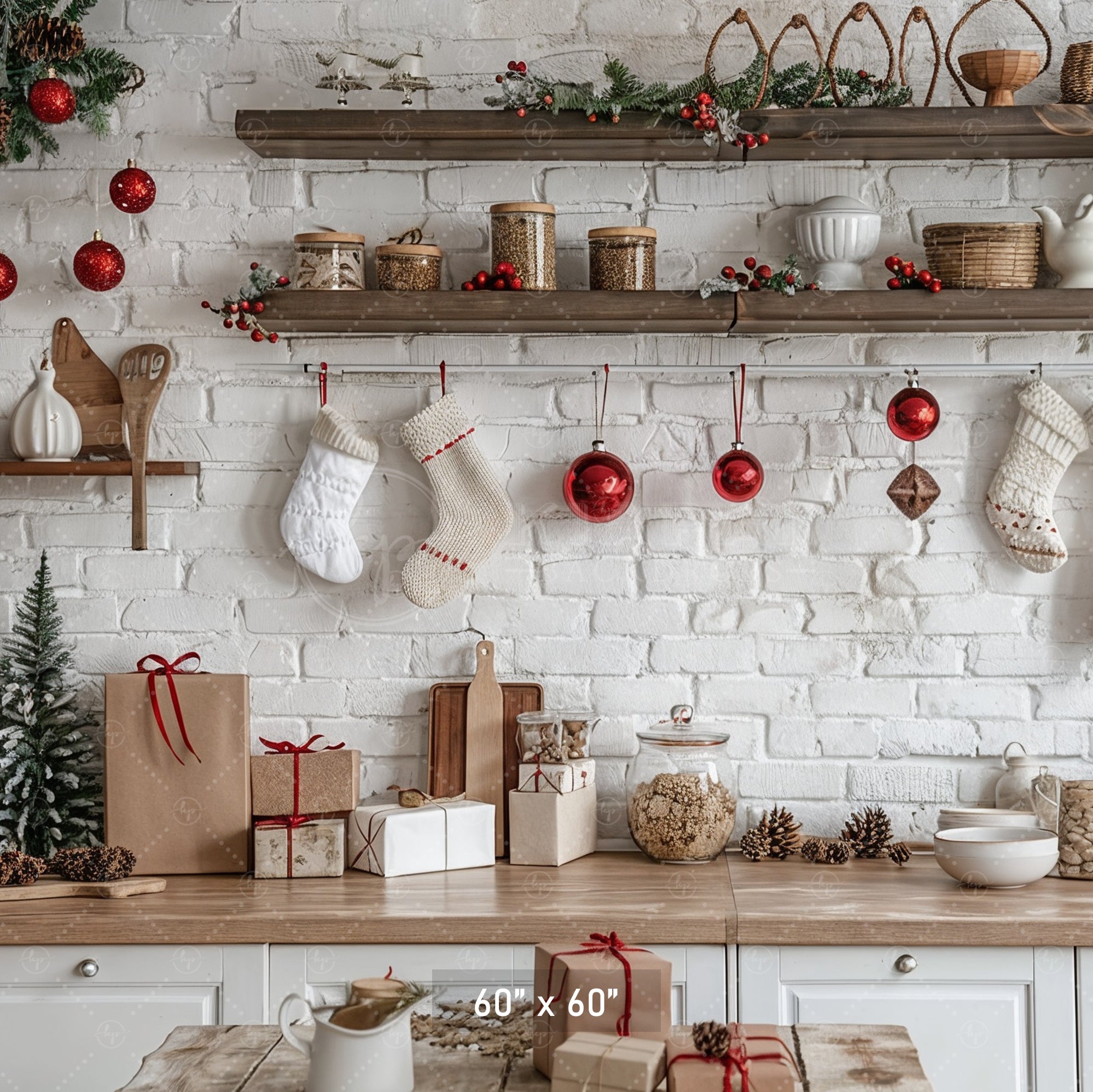 Cozy Christmas Kitchen Backdrop