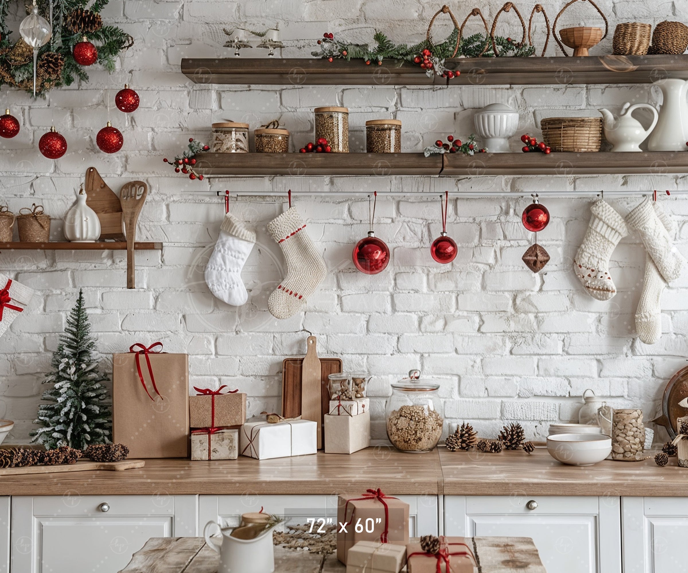 Cozy Christmas Kitchen Backdrop