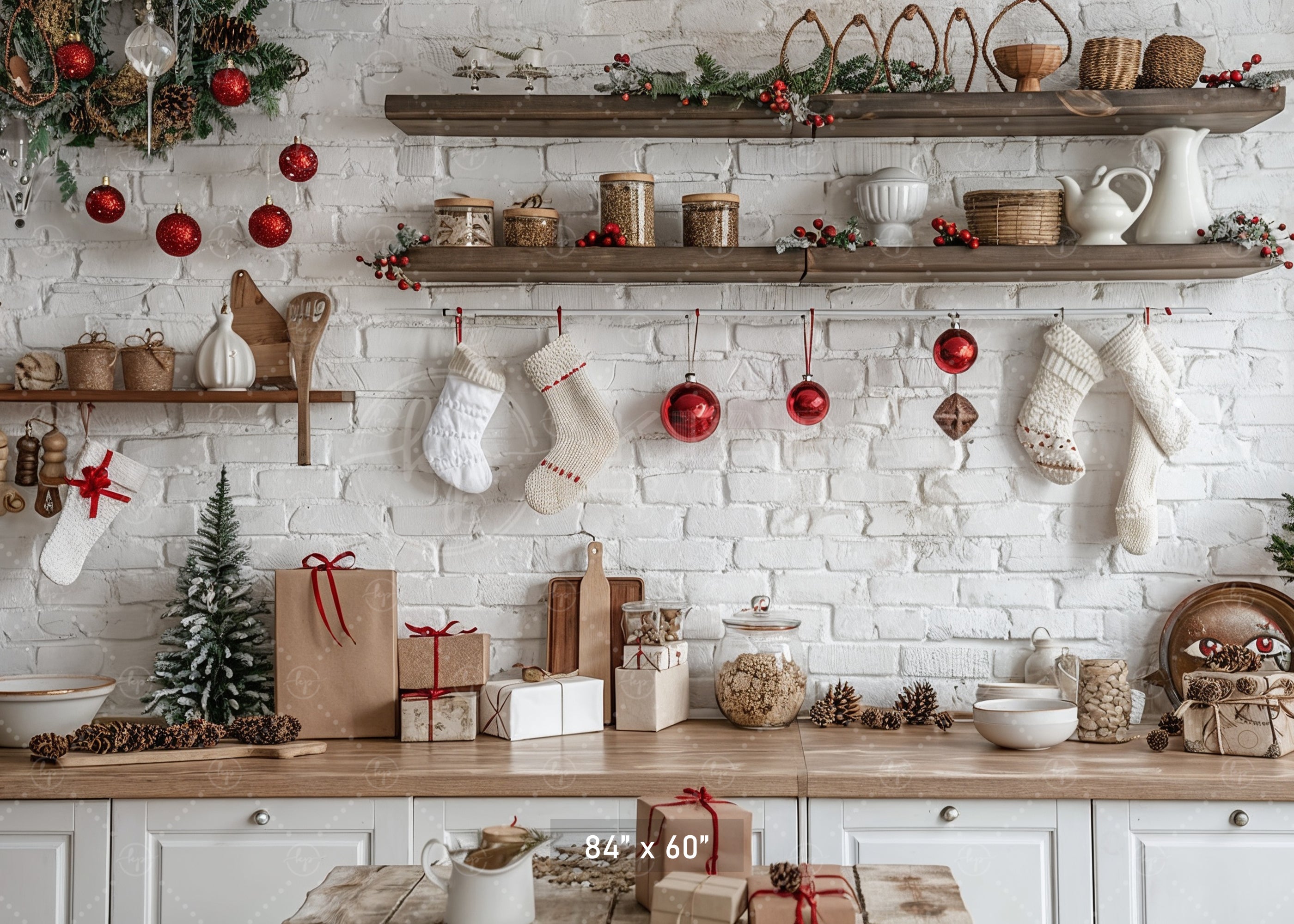 Cozy Christmas Kitchen Backdrop