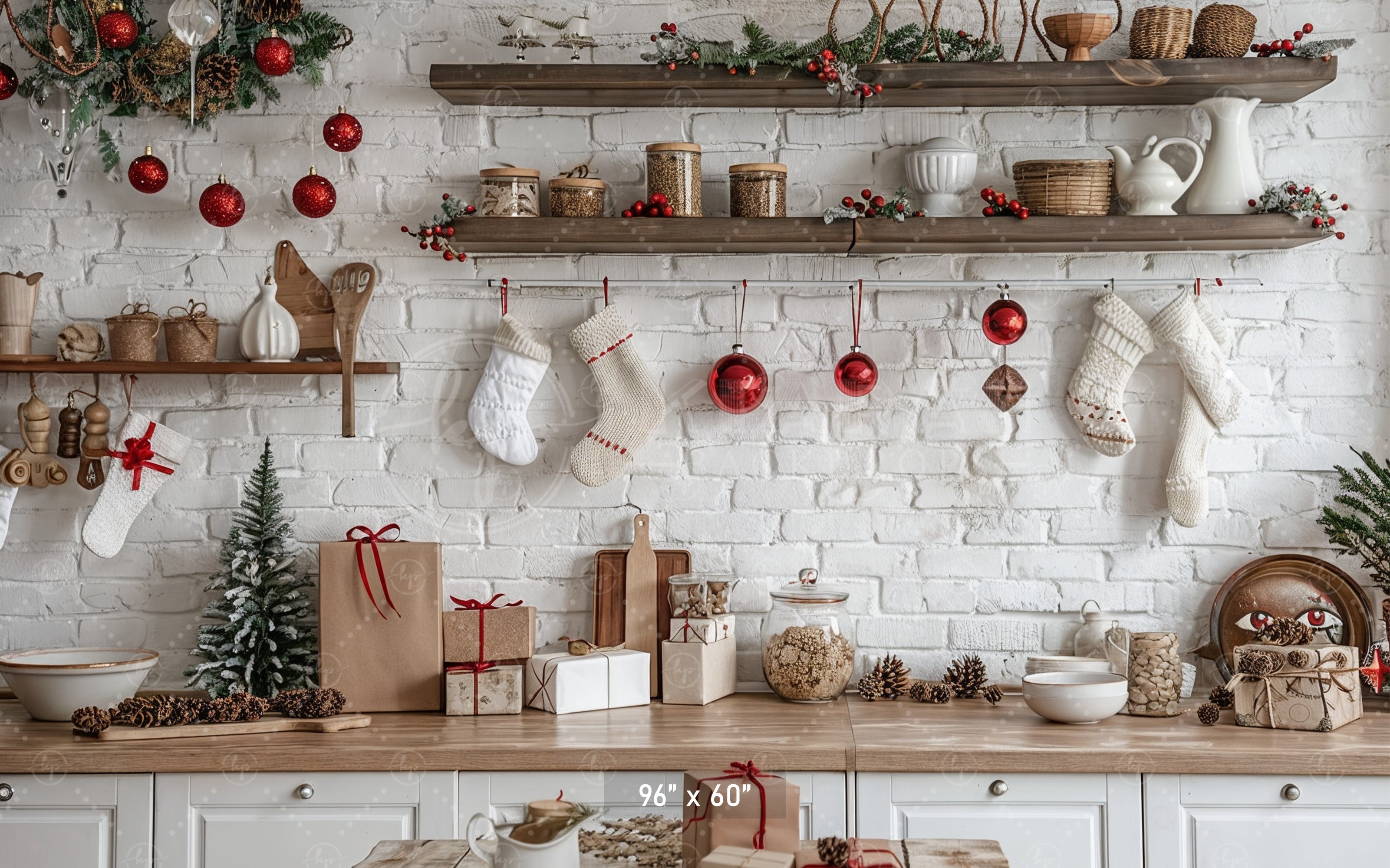 Cozy Christmas Kitchen Backdrop
