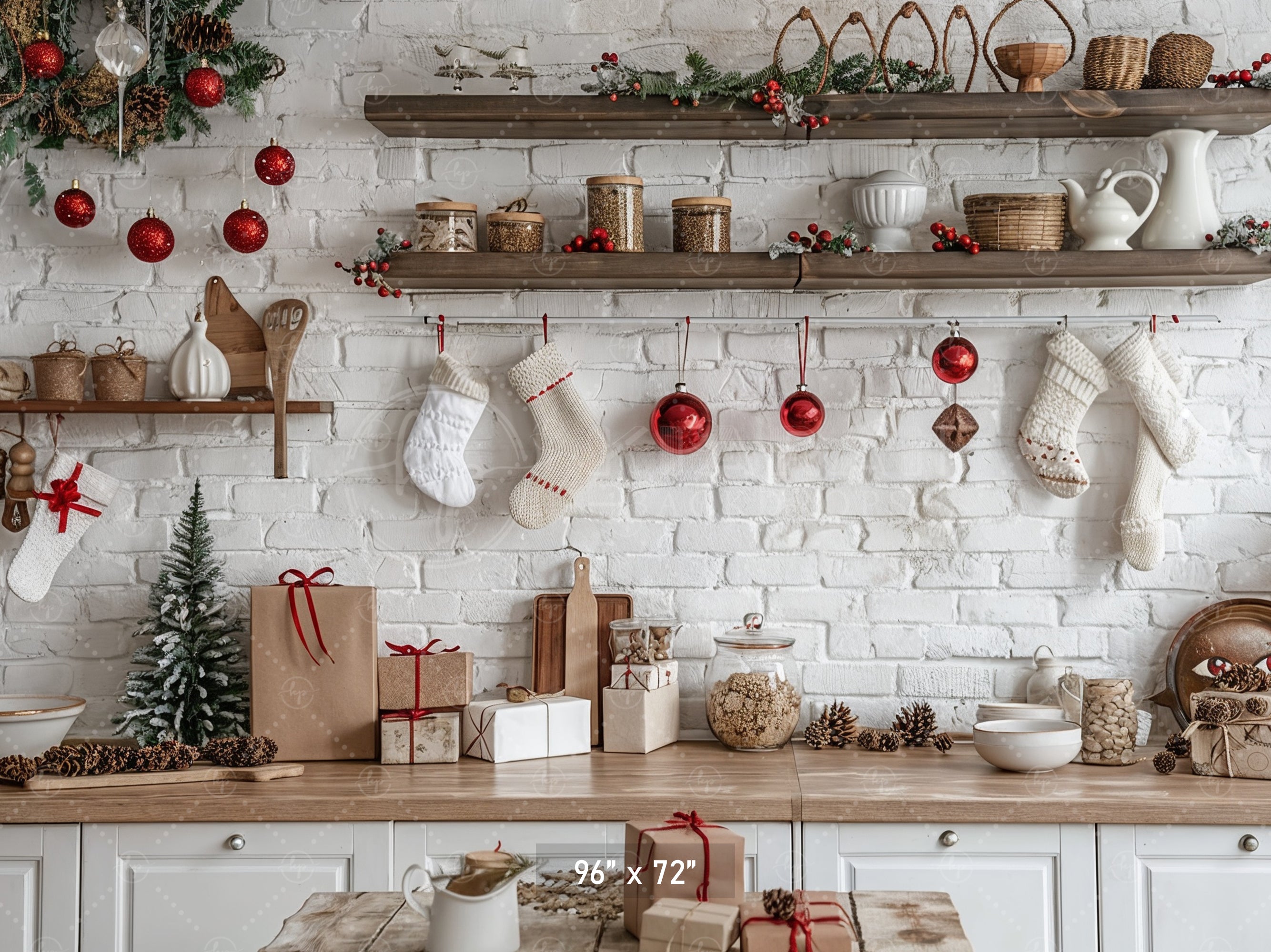 Cozy Christmas Kitchen Backdrop
