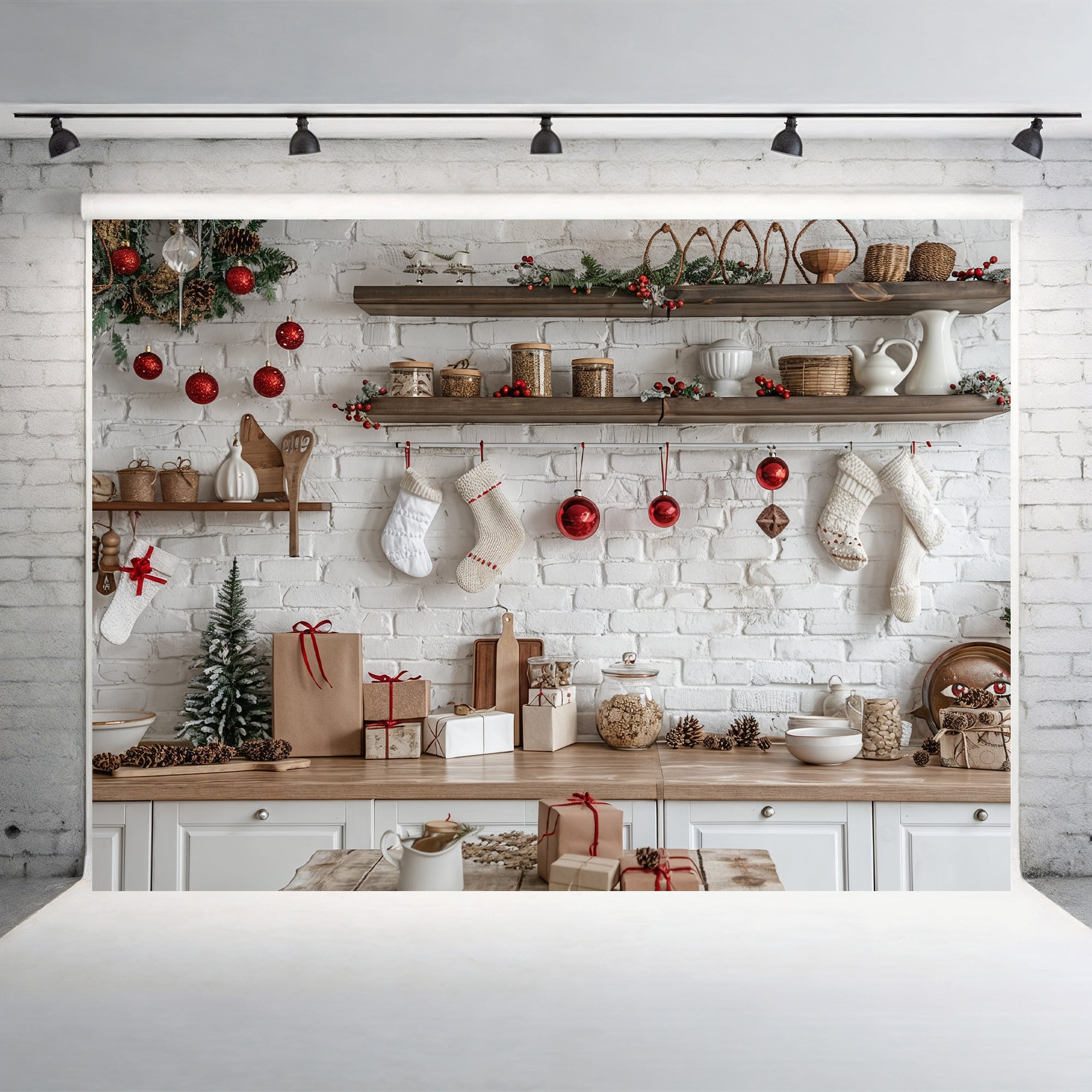 Cozy Christmas Kitchen Backdrop