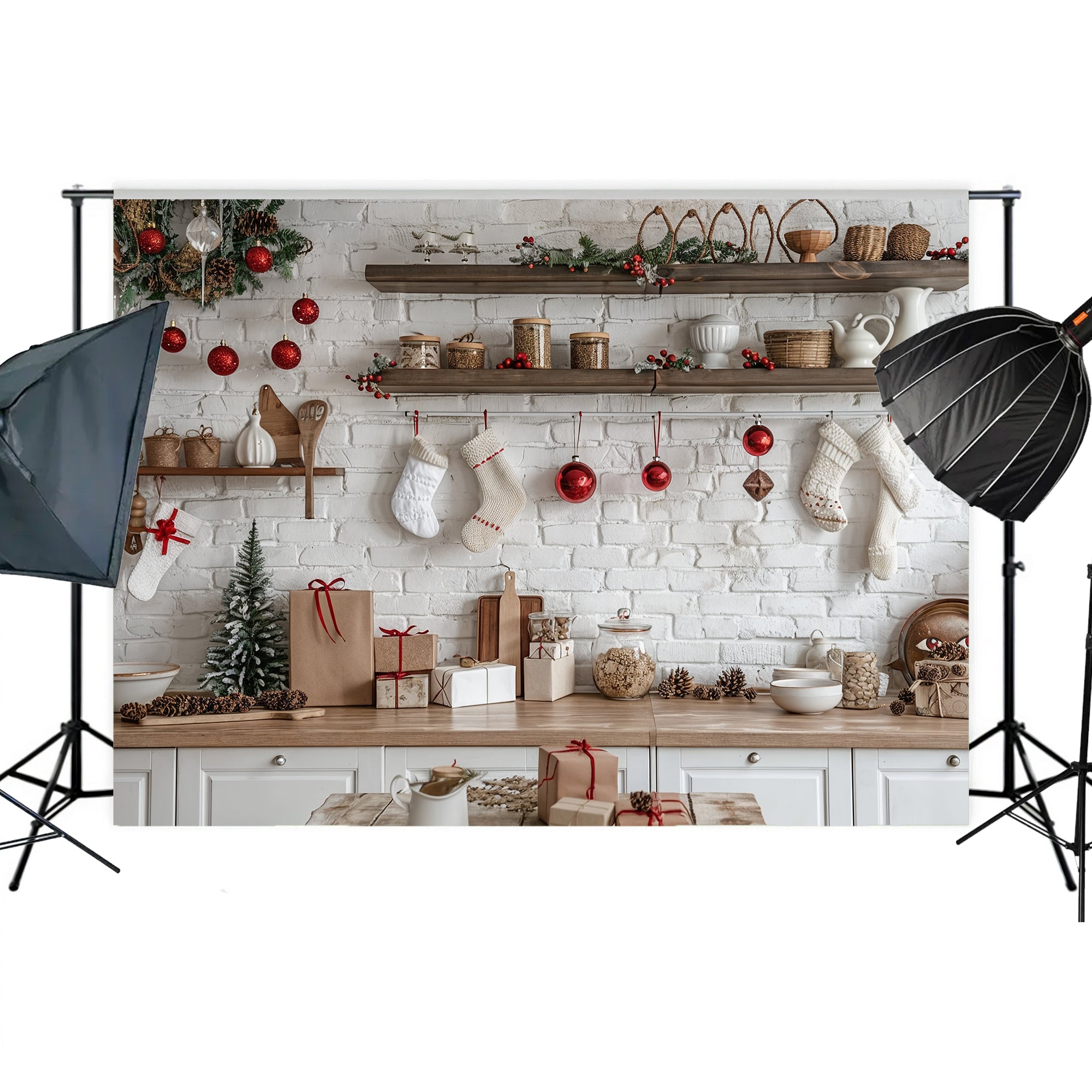 Cozy Christmas Kitchen Backdrop