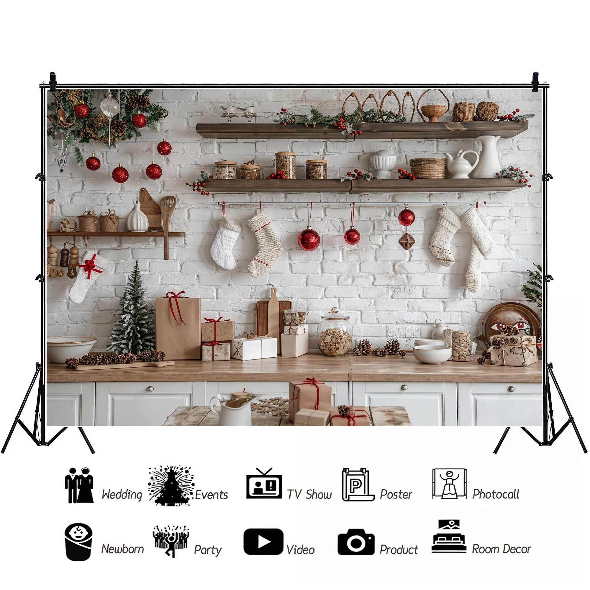 Cozy Christmas Kitchen Backdrop