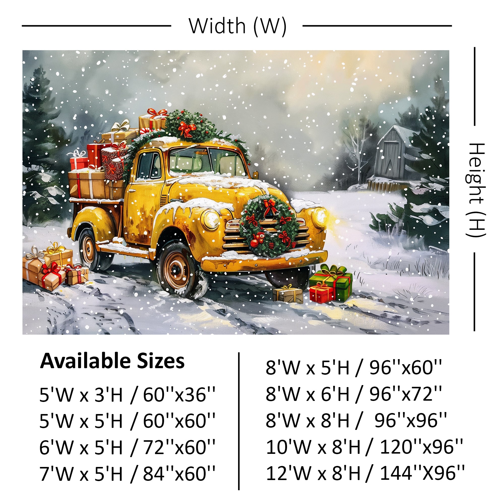 Vintage Christmas Truck in Snowy Landscape Backdrop
