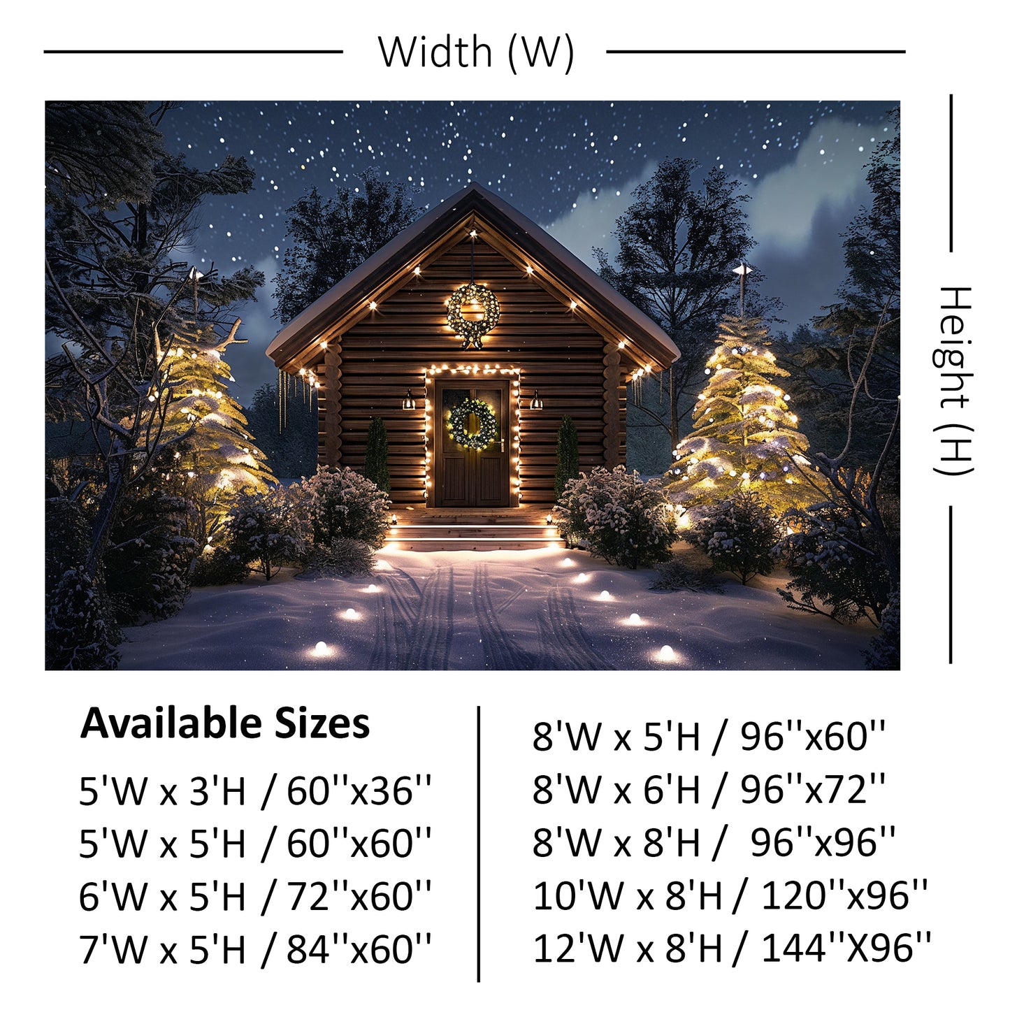 Cozy Cabin Christmas Night Backdrop