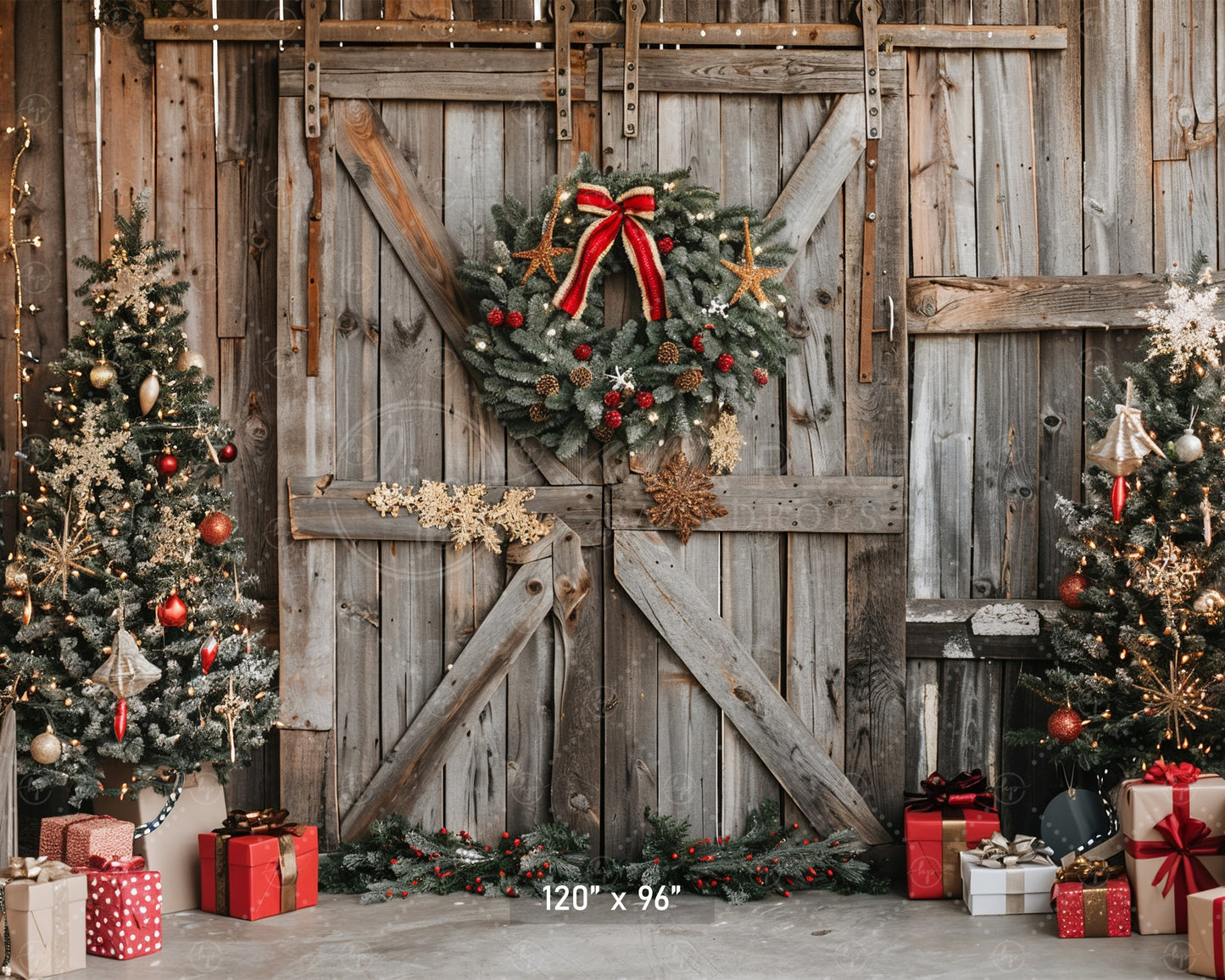 Rustic Christmas Barn Door Backdrop