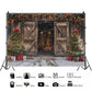 Rustic Holiday Barn Door with Christmas Trees Backdrop