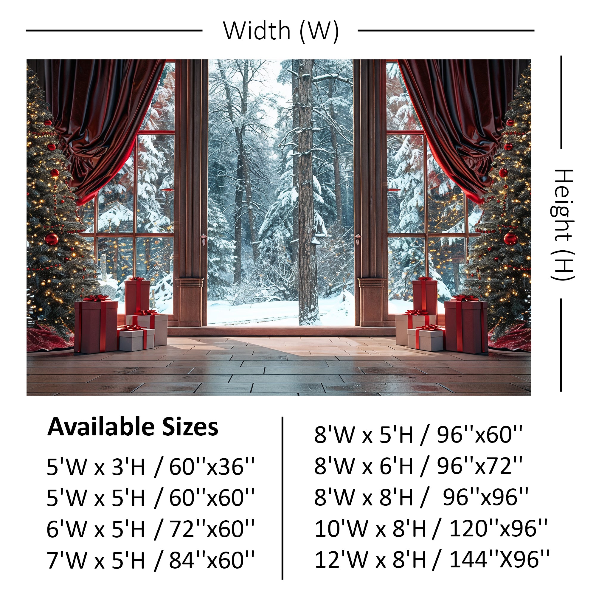 Cozy Christmas Window View with Snowy Forest Backdrop