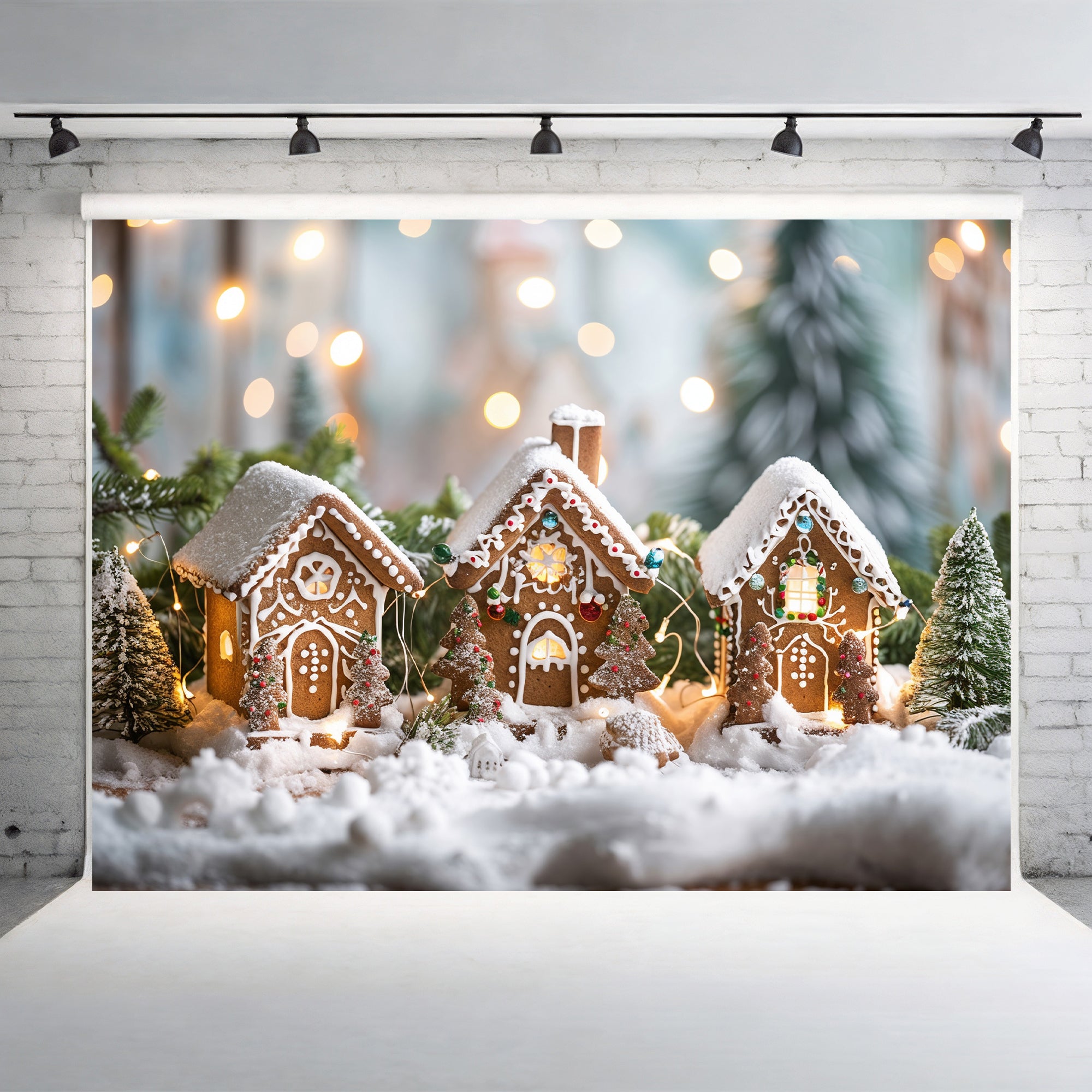 Enchanted Gingerbread Village Scene Backdrop