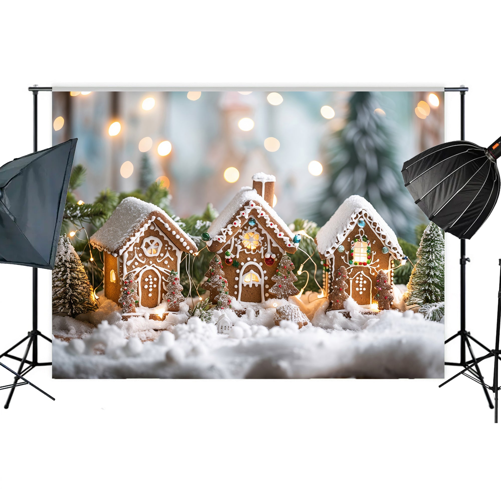 Enchanted Gingerbread Village Scene Backdrop