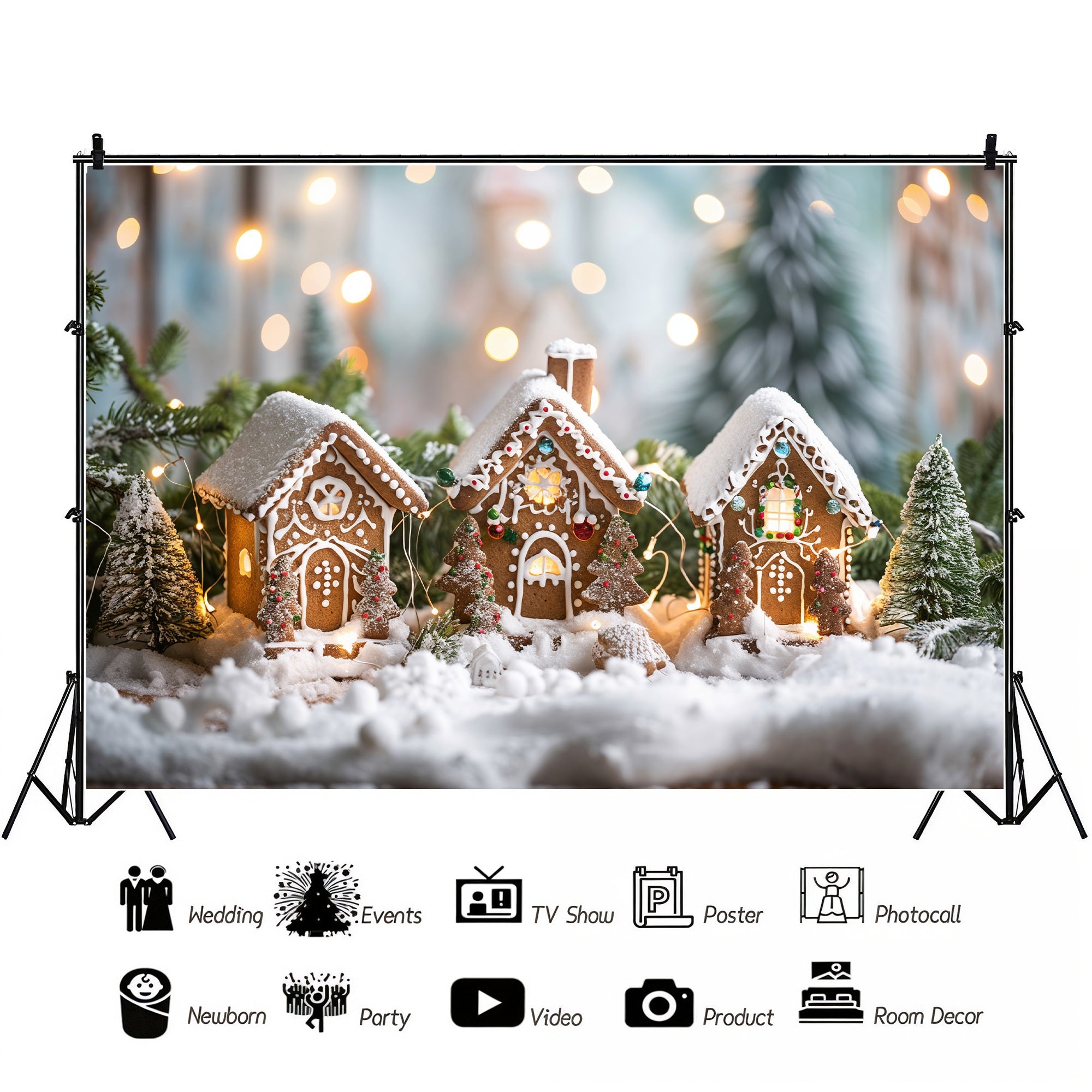 Enchanted Gingerbread Village Scene Backdrop