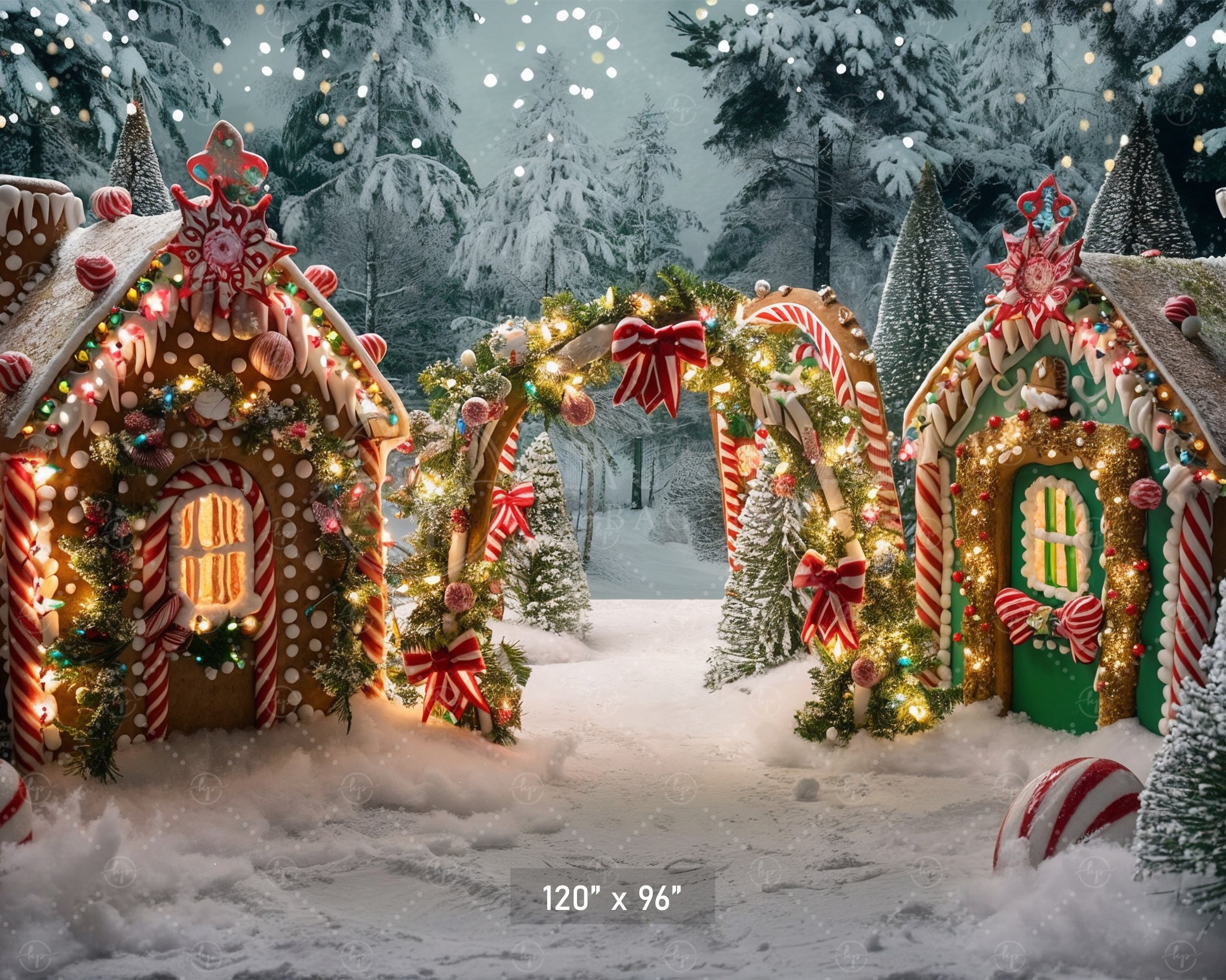 Candy Cane Gingerbread Village Wonderland Backdrop