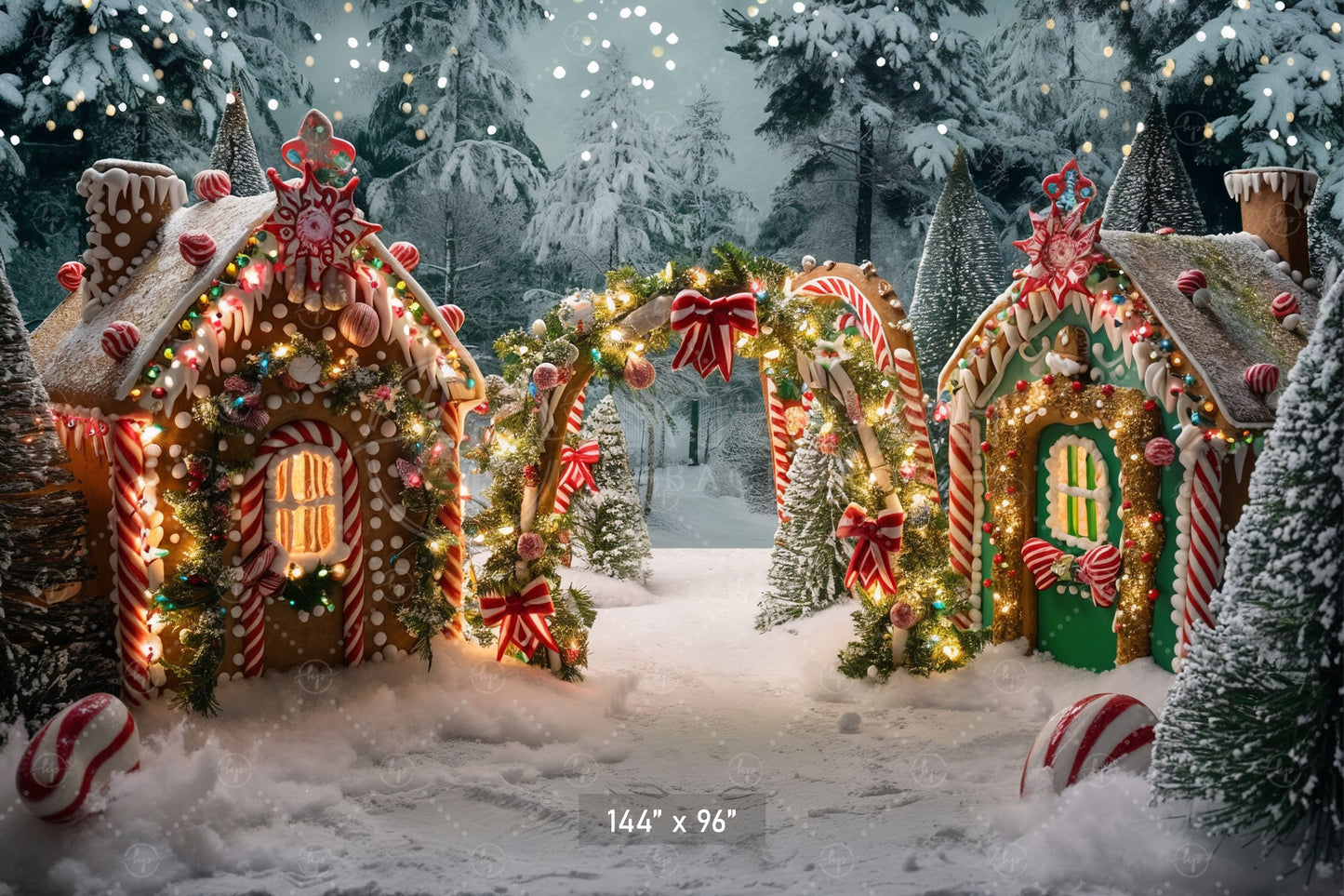 Candy Cane Gingerbread Village Wonderland Backdrop