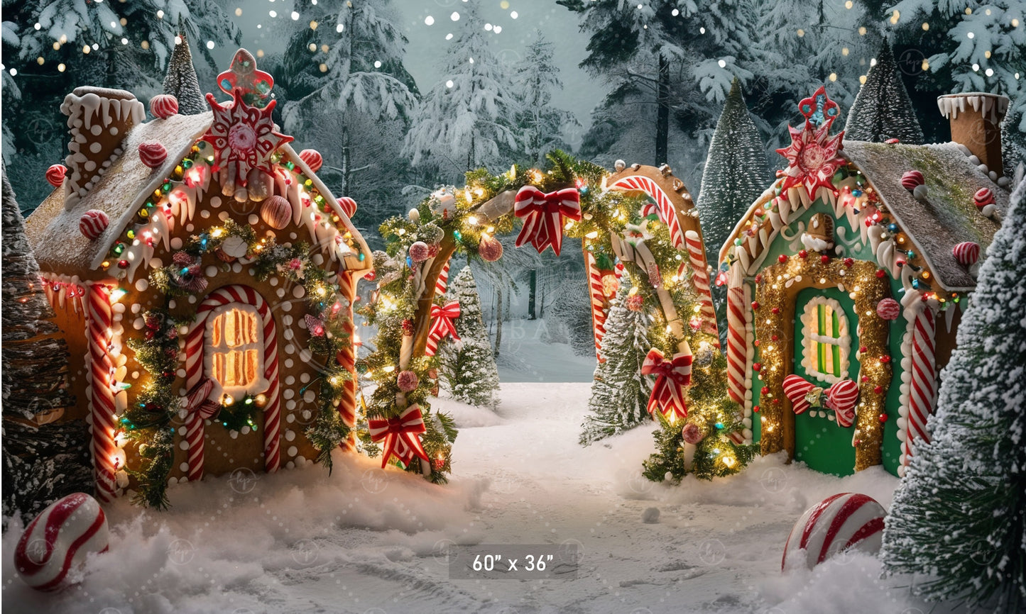 Candy Cane Gingerbread Village Wonderland Backdrop