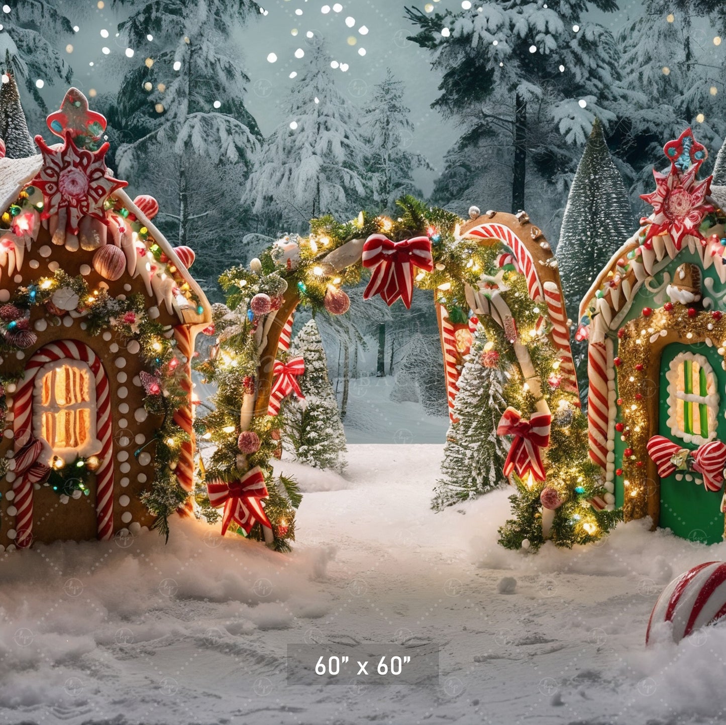 Candy Cane Gingerbread Village Wonderland Backdrop