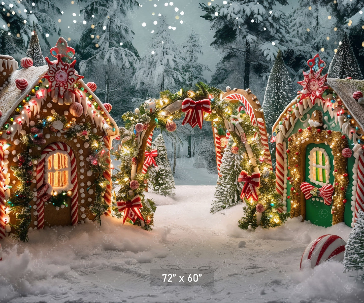 Candy Cane Gingerbread Village Wonderland Backdrop