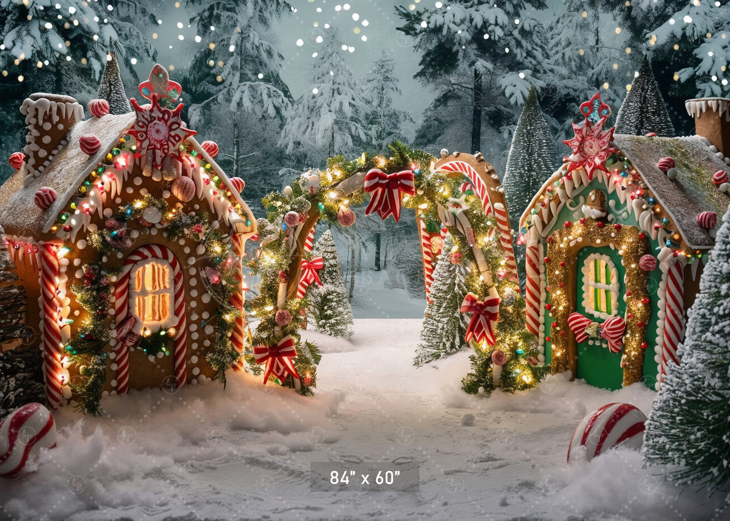 Candy Cane Gingerbread Village Wonderland Backdrop