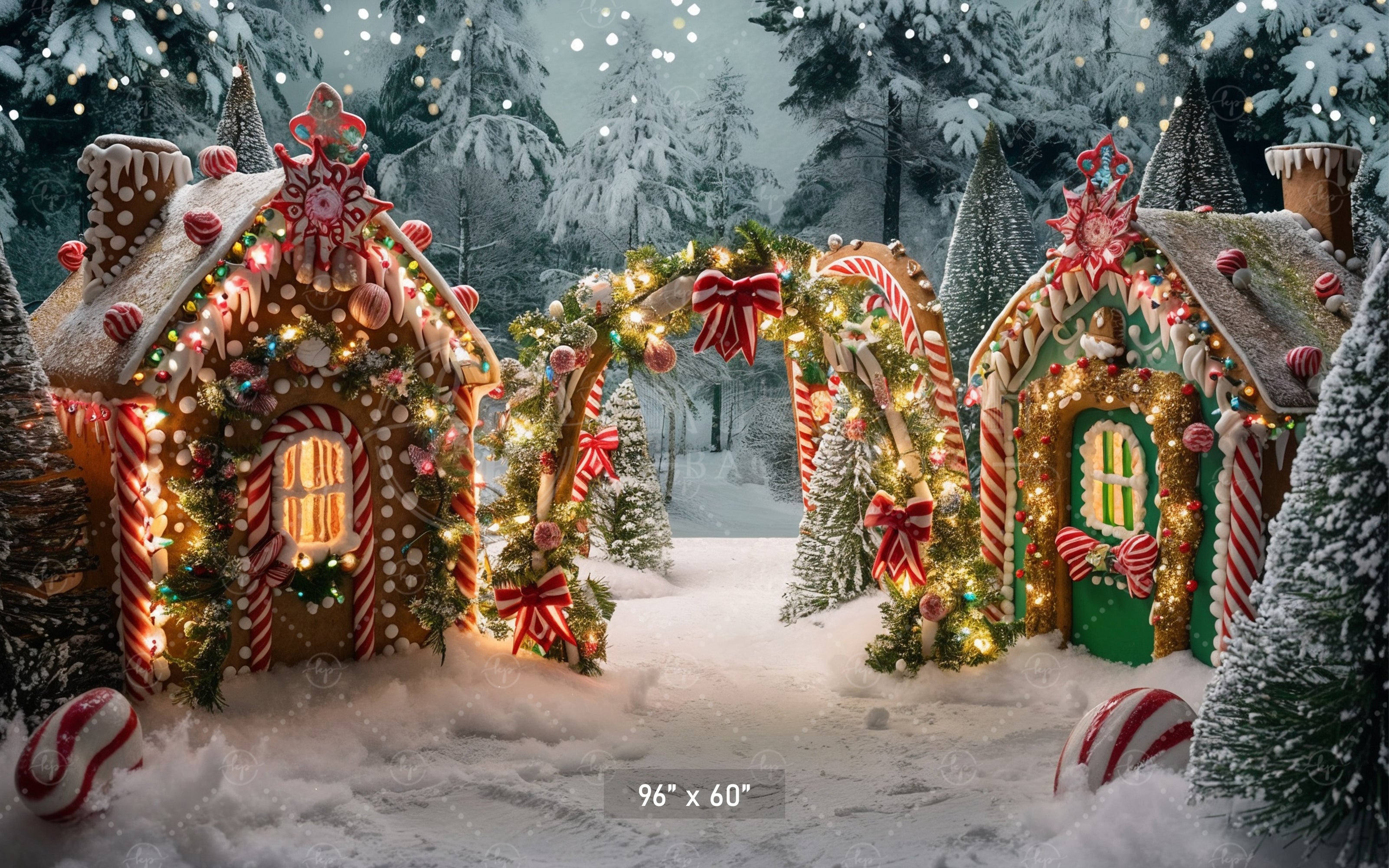 Candy Cane Gingerbread Village Wonderland Backdrop