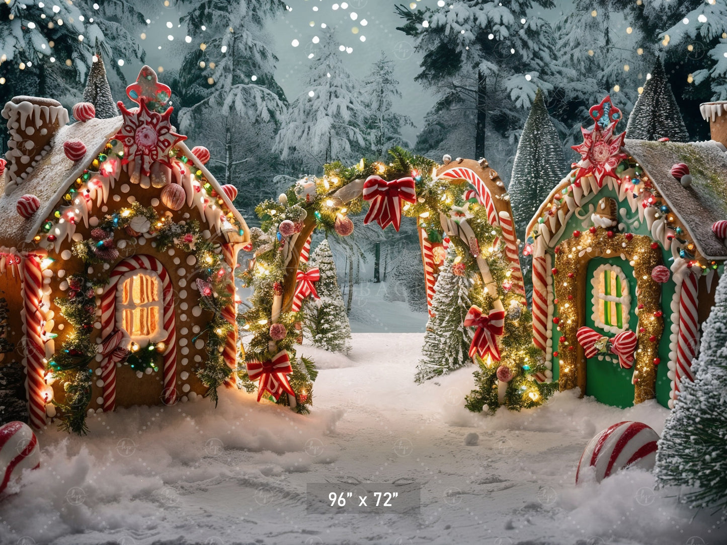 Candy Cane Gingerbread Village Wonderland Backdrop