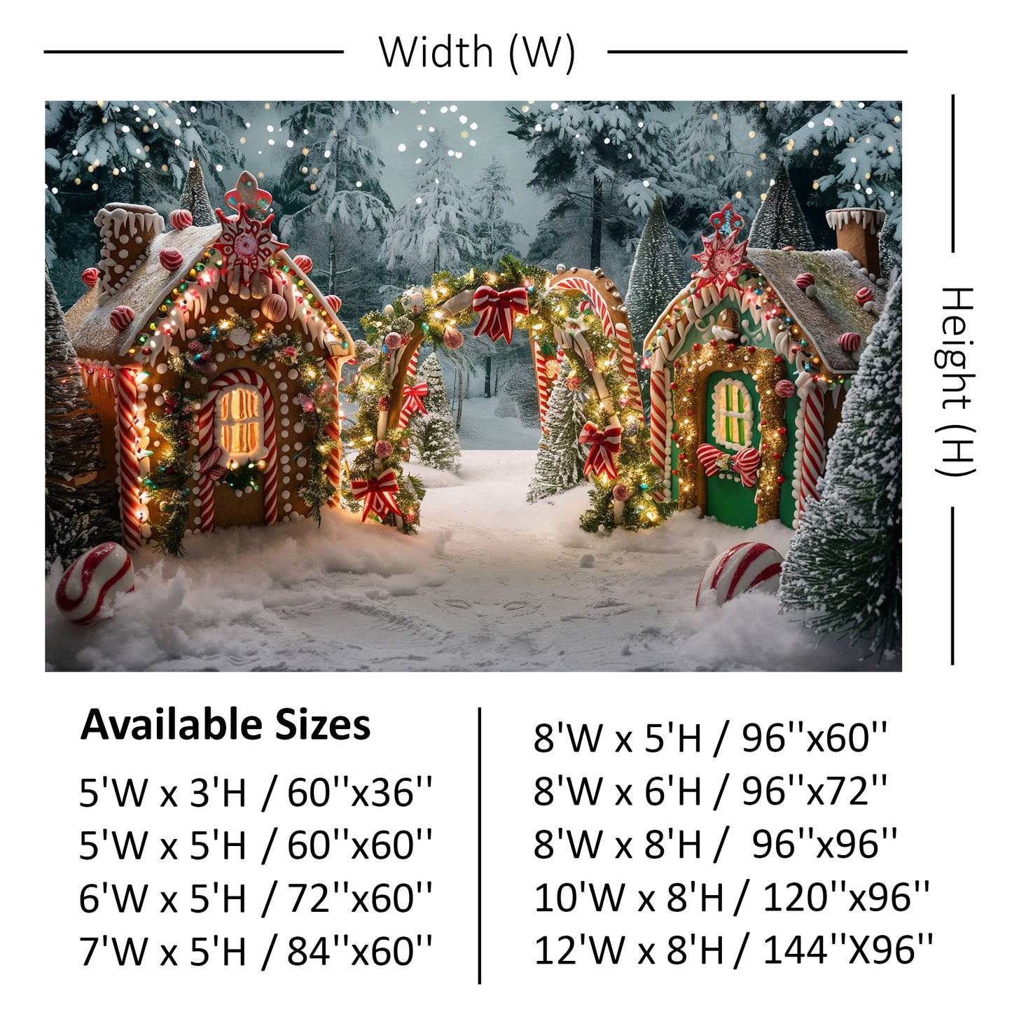 Candy Cane Gingerbread Village Wonderland Backdrop