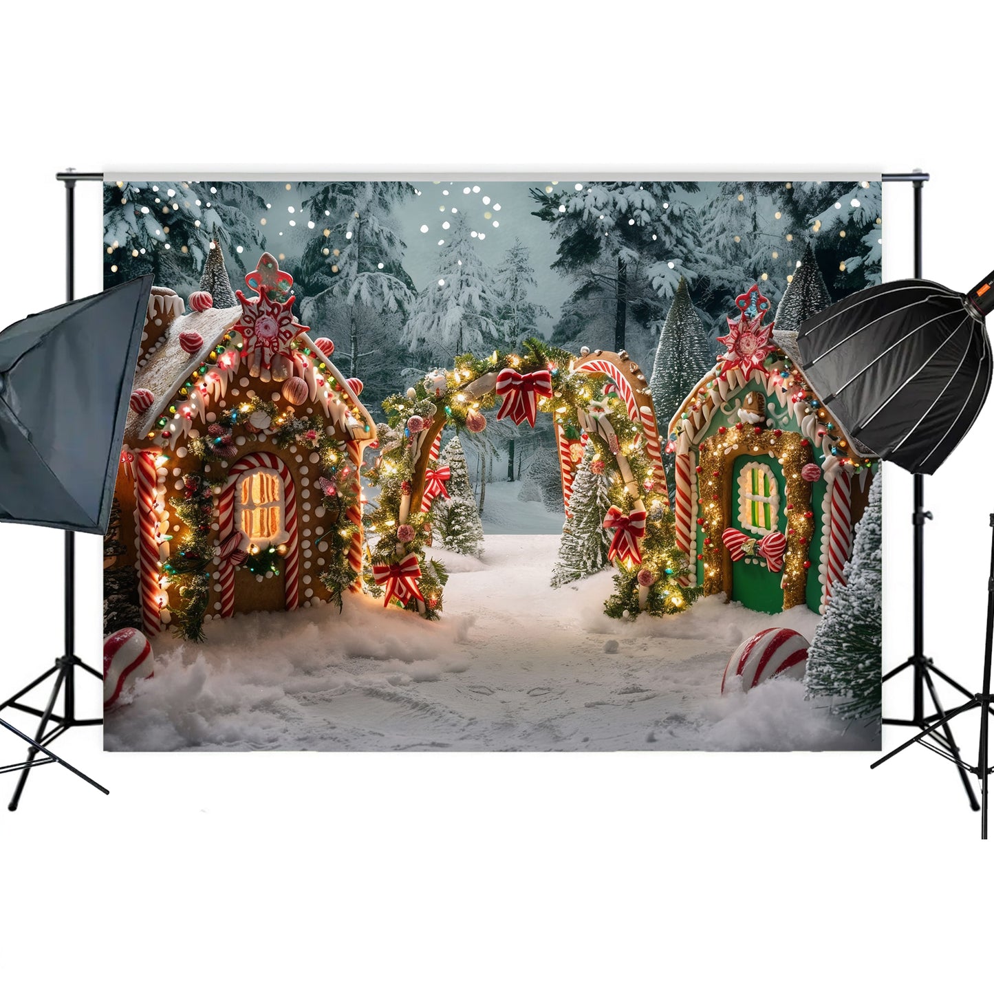 Candy Cane Gingerbread Village Wonderland Backdrop