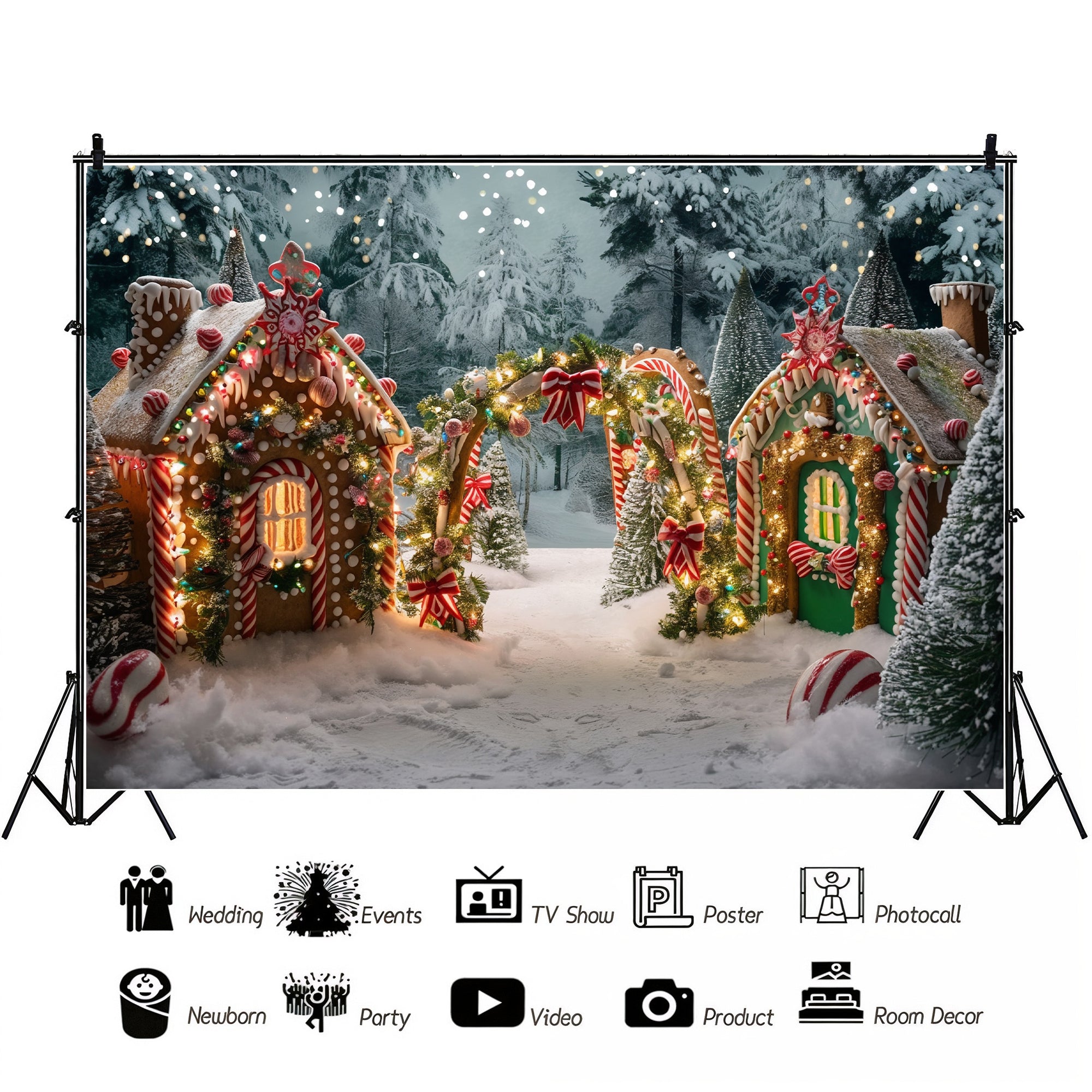 Candy Cane Gingerbread Village Wonderland Backdrop