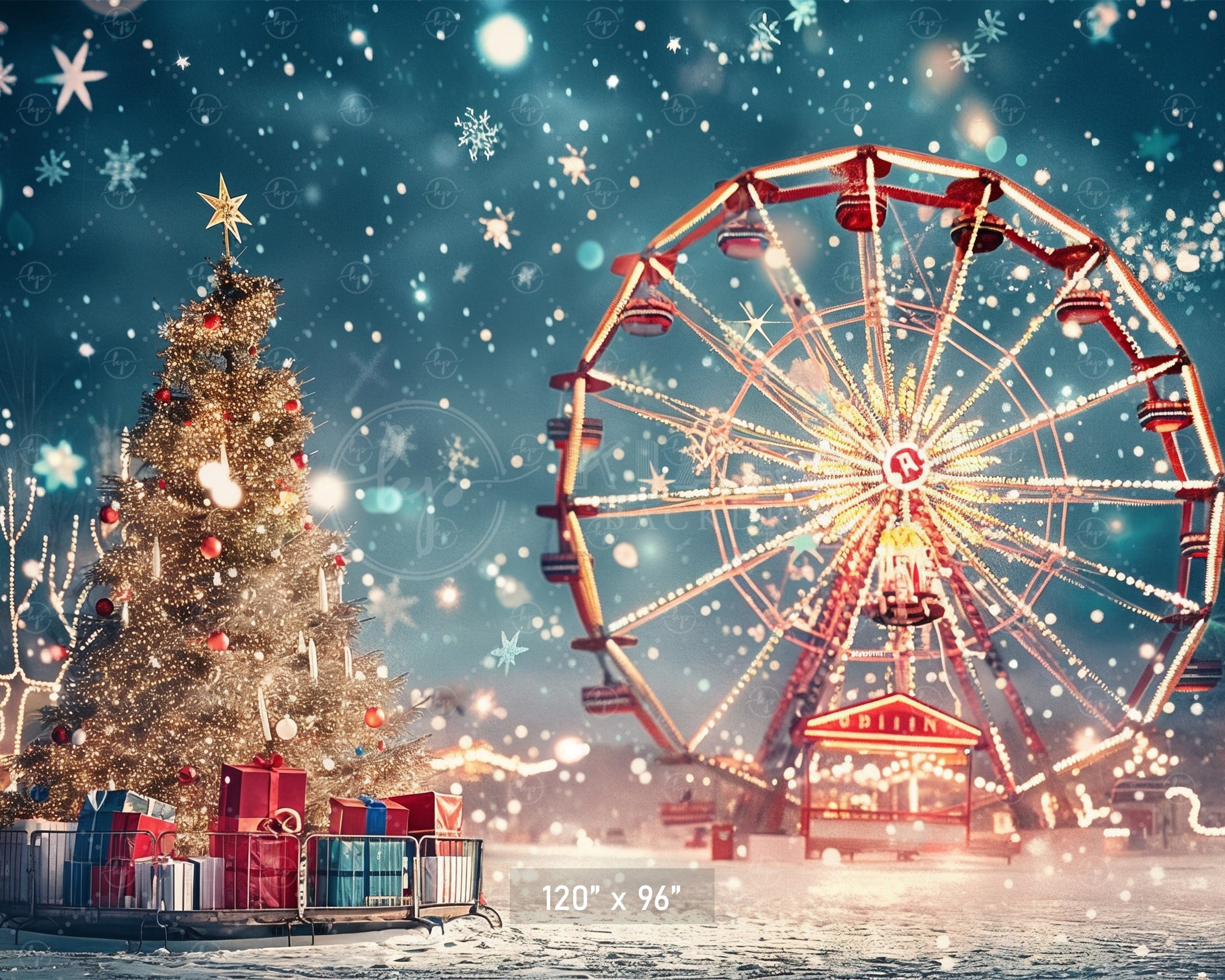 Magical Holiday Ferris Wheel & Christmas Tree Backdrop