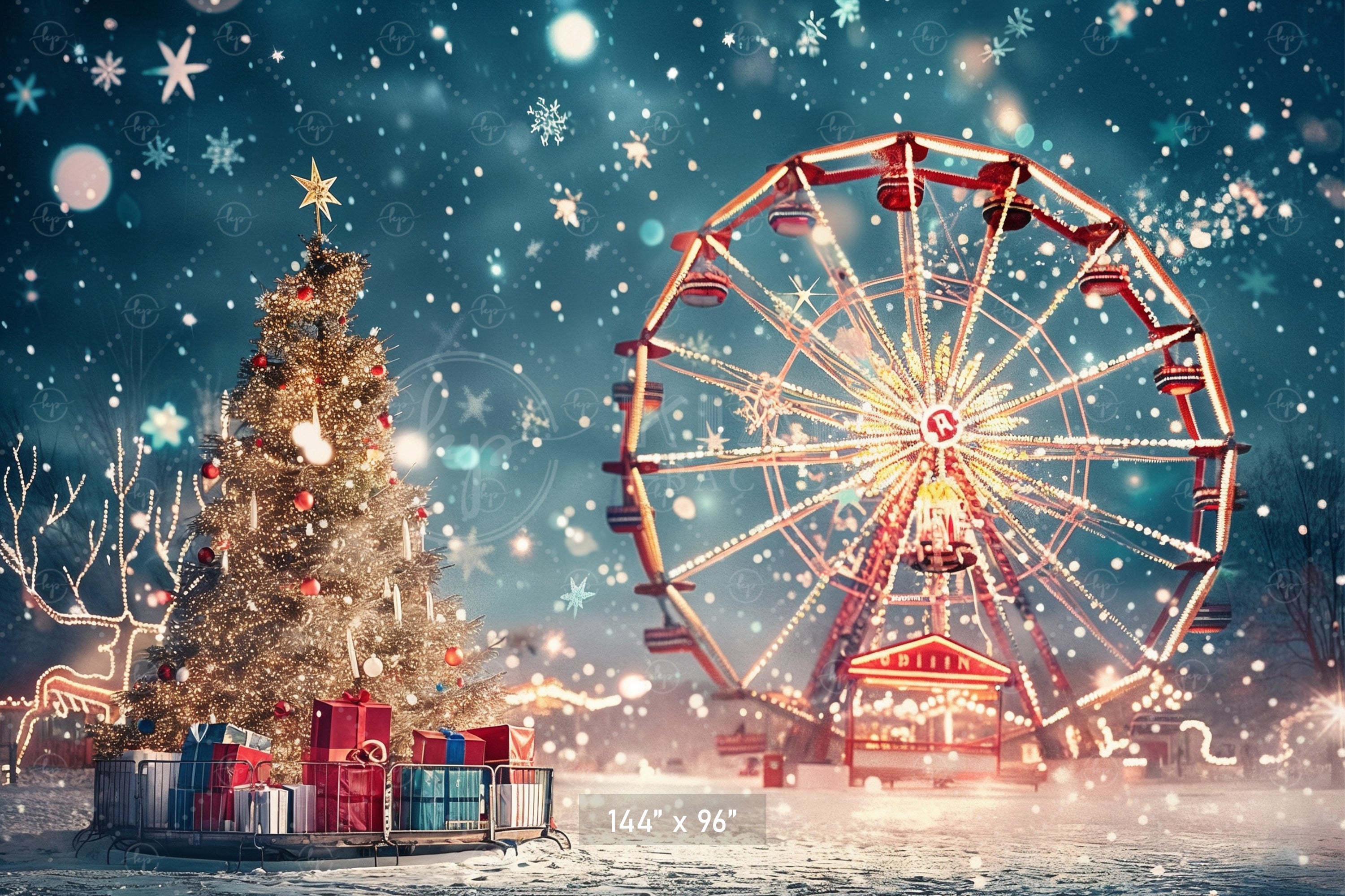 Magical Holiday Ferris Wheel & Christmas Tree Backdrop