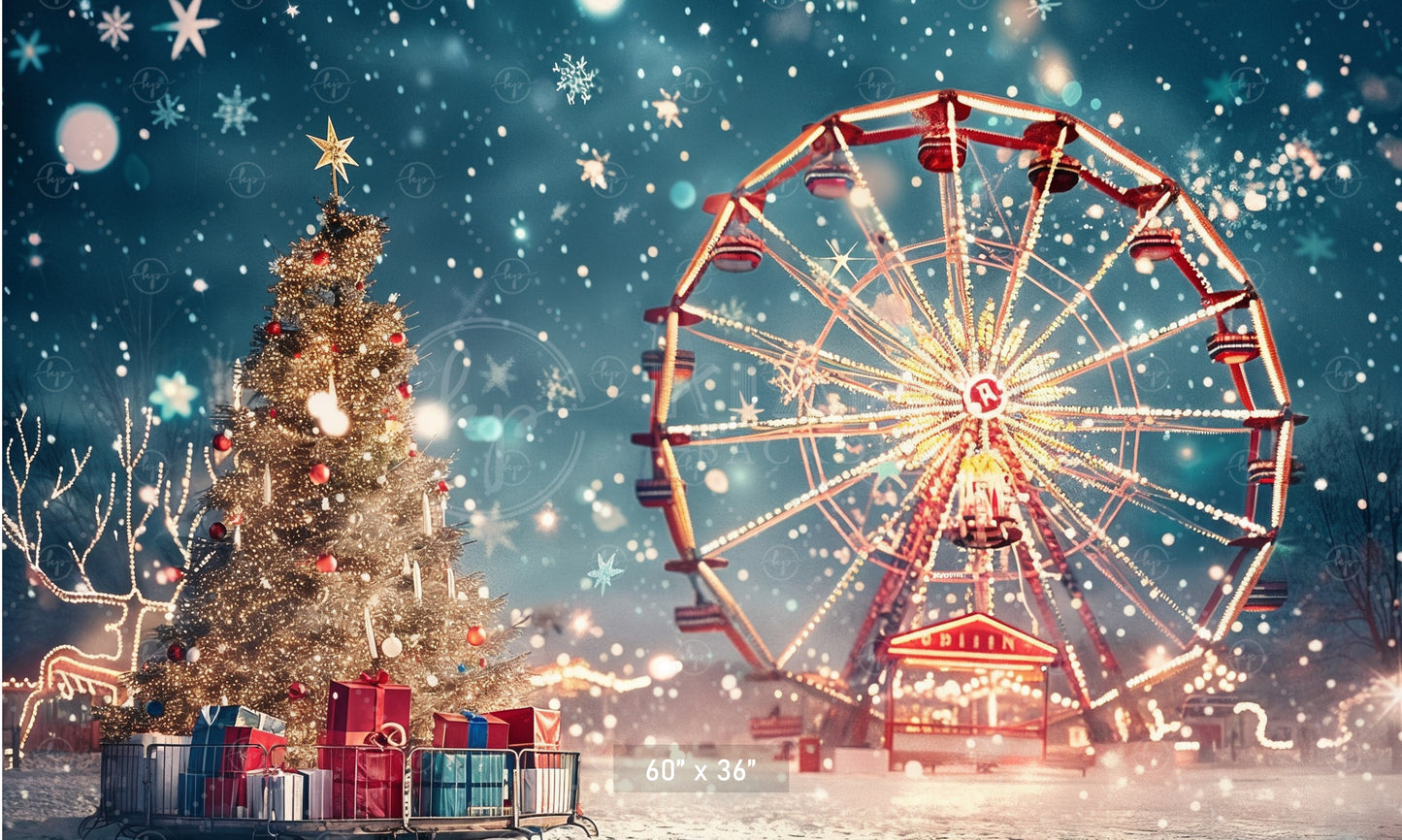 Magical Holiday Ferris Wheel & Christmas Tree Backdrop