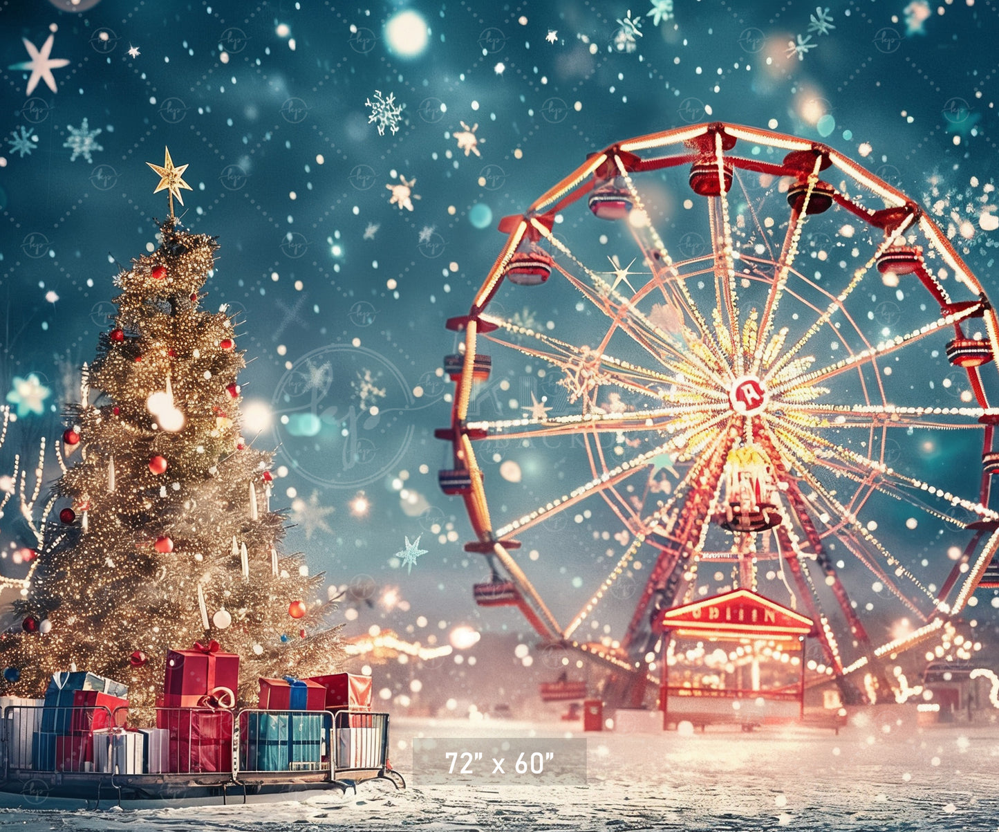 Magical Holiday Ferris Wheel & Christmas Tree Backdrop