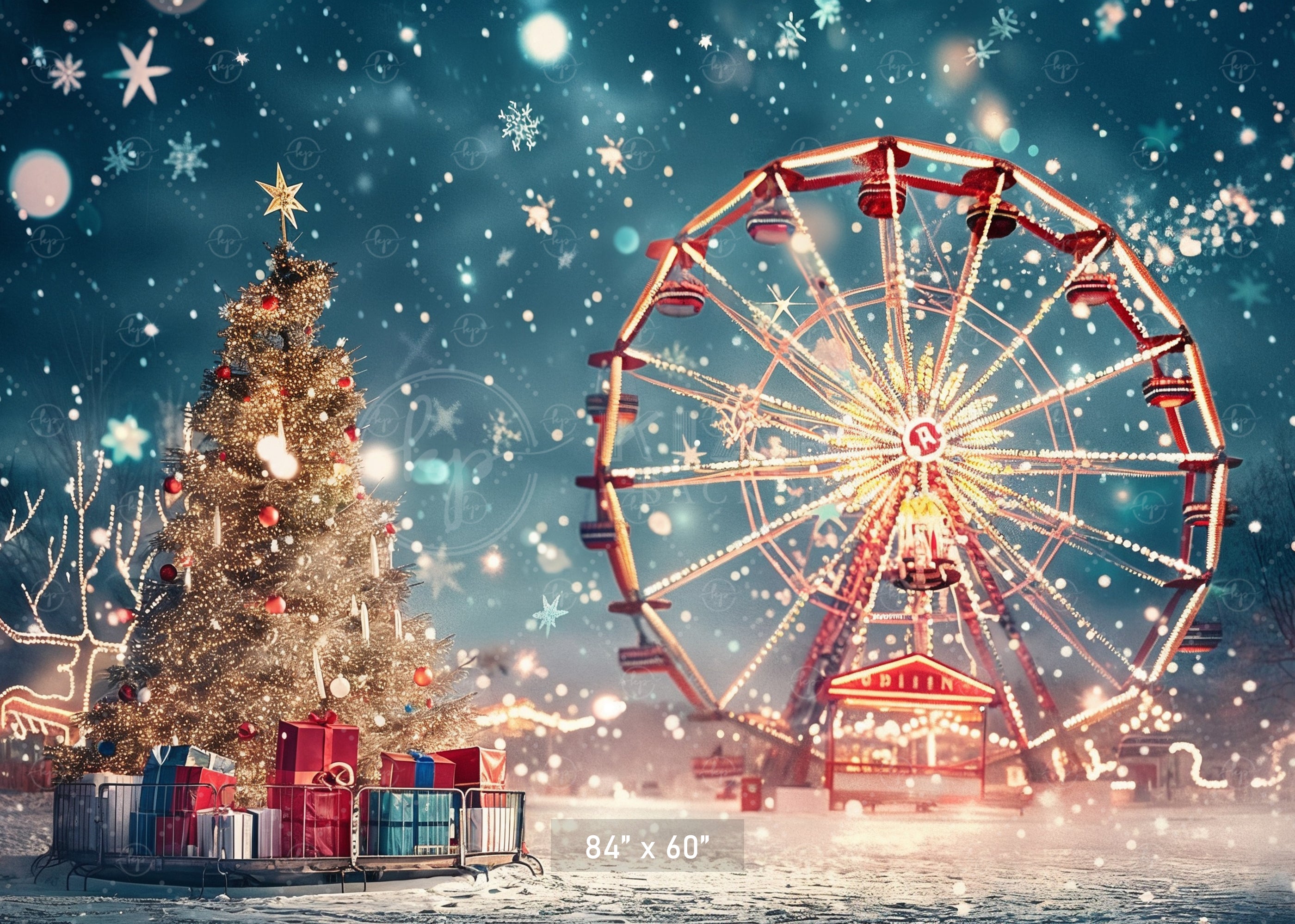 Magical Holiday Ferris Wheel & Christmas Tree Backdrop