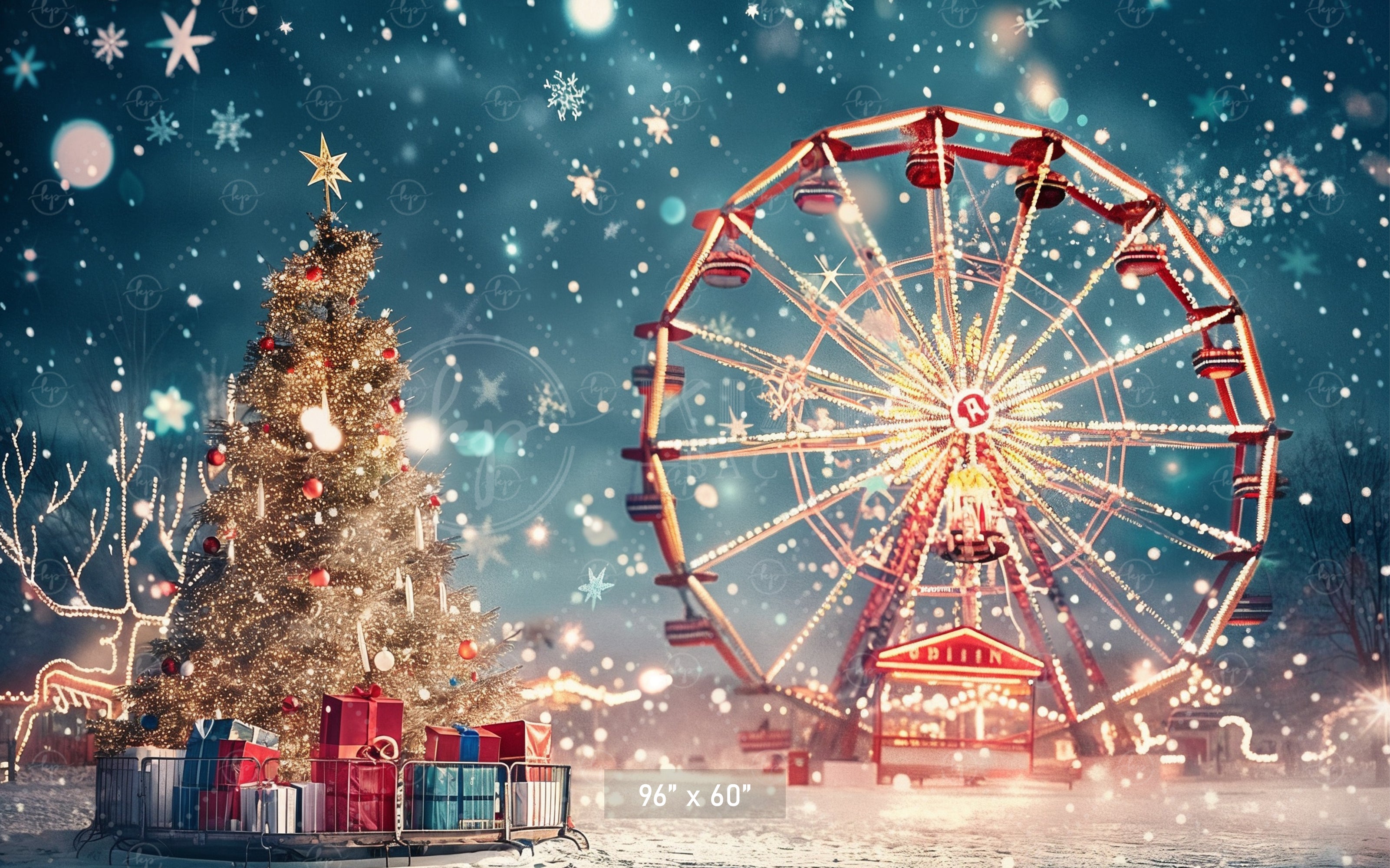 Magical Holiday Ferris Wheel & Christmas Tree Backdrop