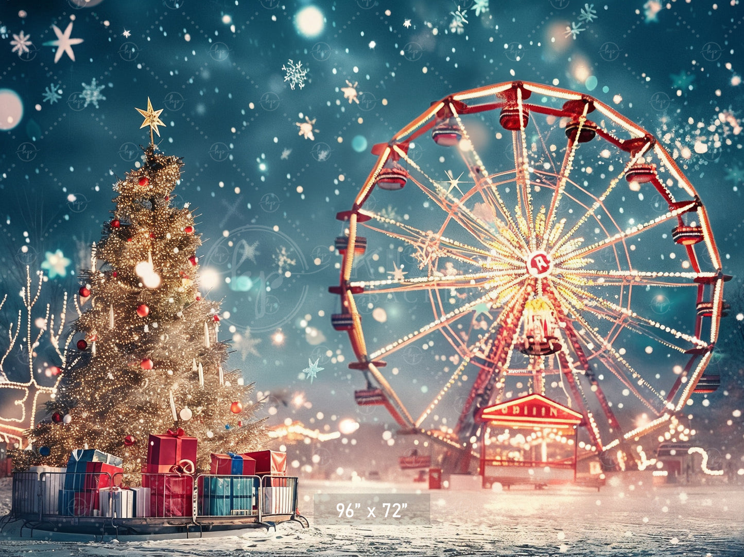 Magical Holiday Ferris Wheel & Christmas Tree Backdrop