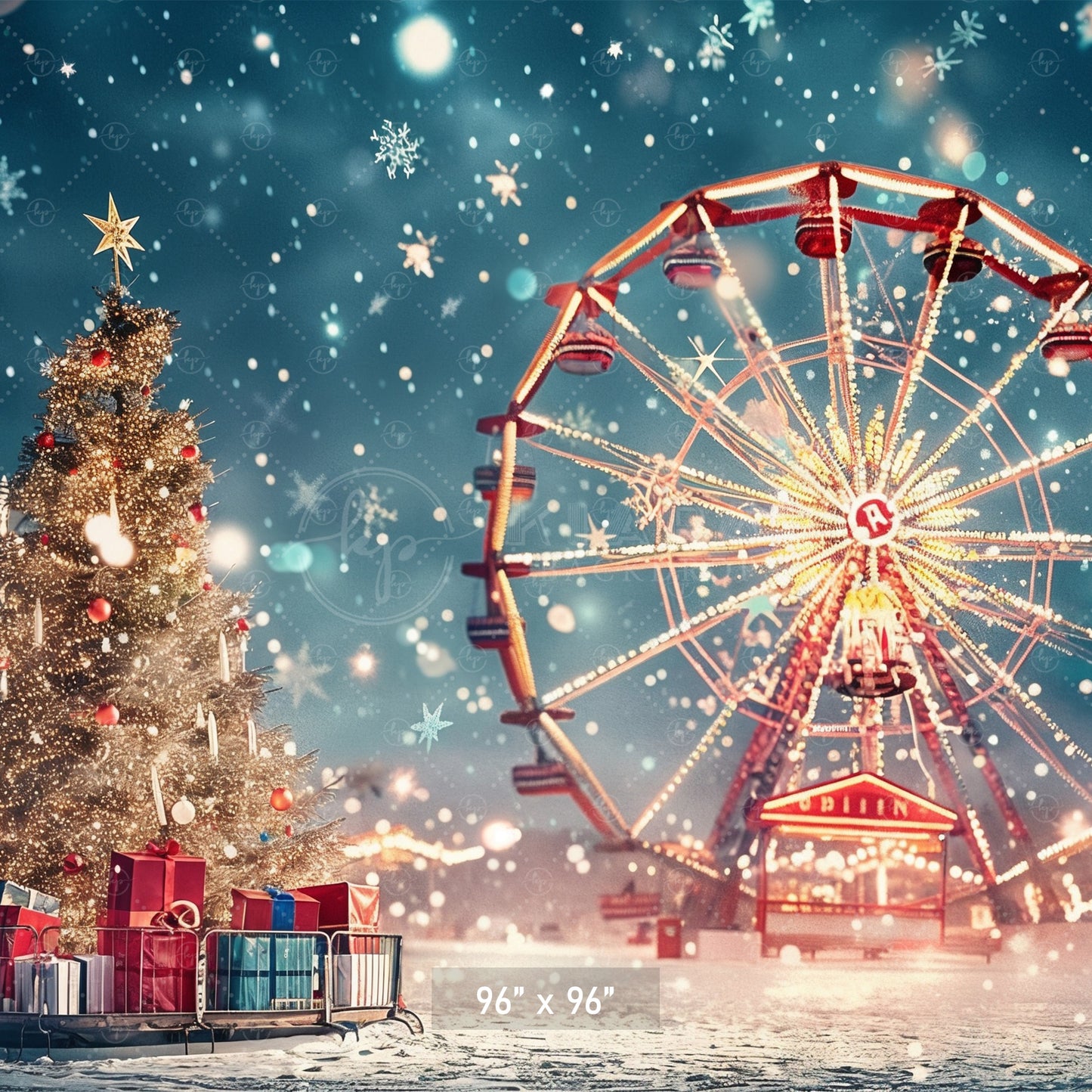 Magical Holiday Ferris Wheel & Christmas Tree Backdrop