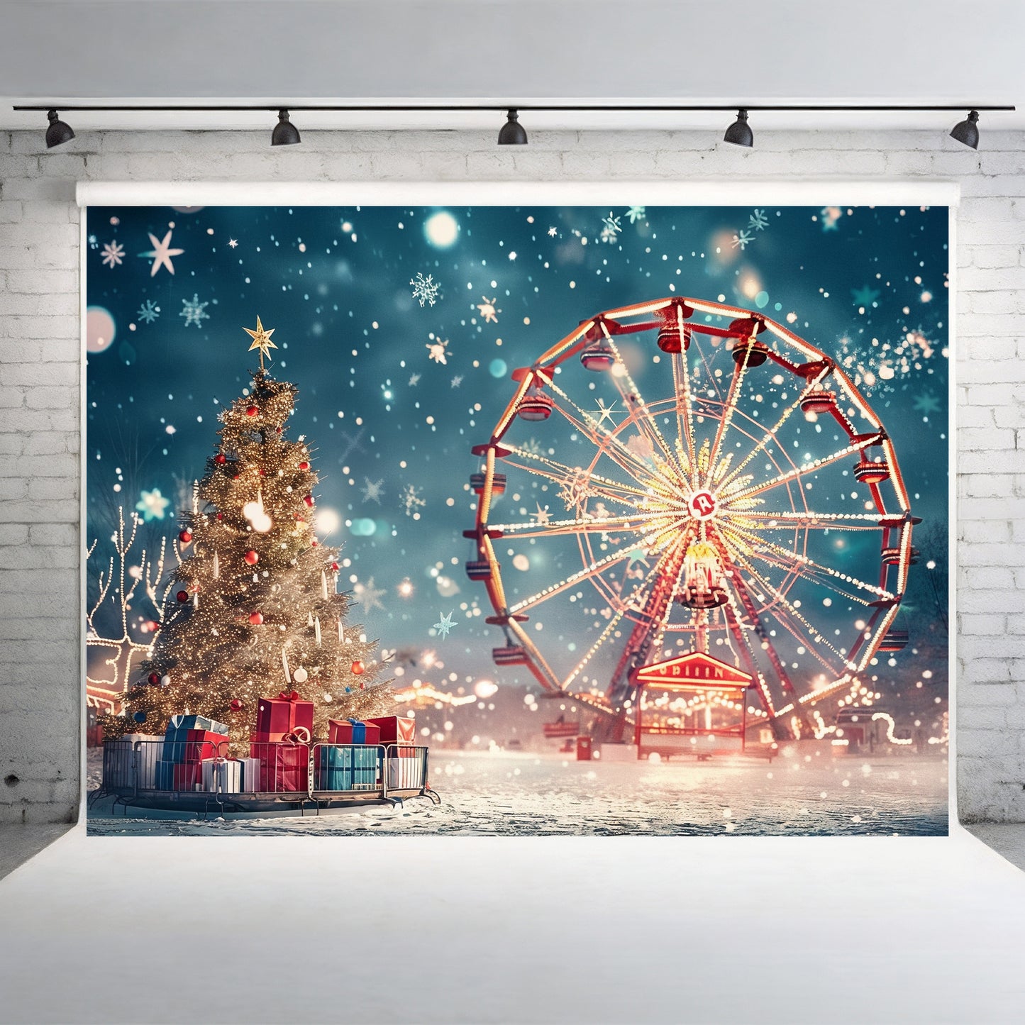 Magical Holiday Ferris Wheel & Christmas Tree Backdrop