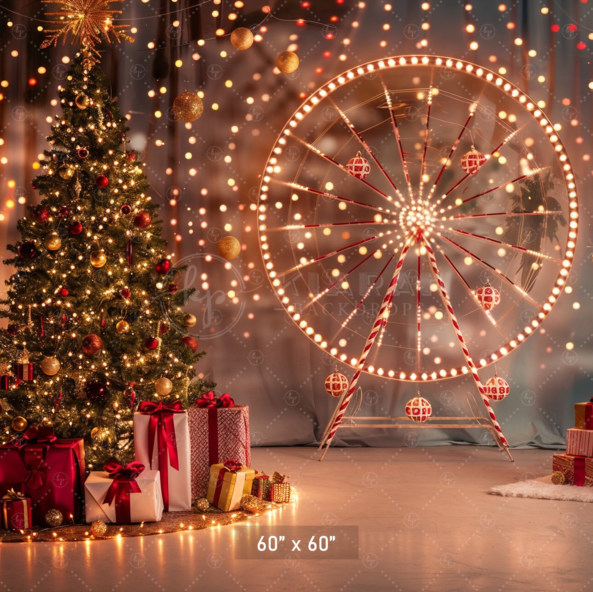 Festive Ferris Wheel & Christmas Tree Lights Backdrop