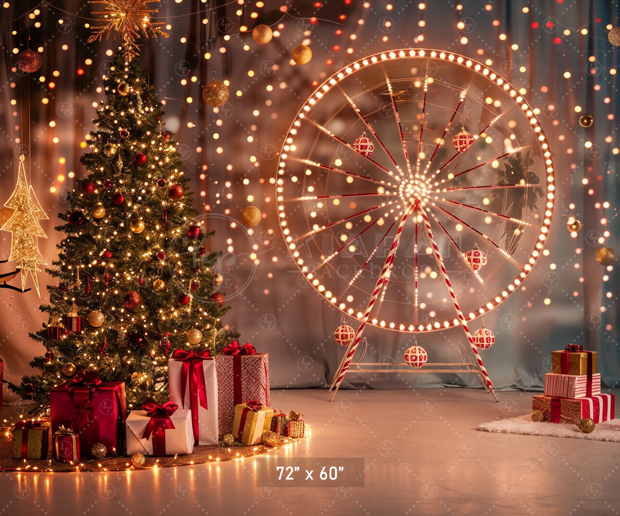 Festive Ferris Wheel & Christmas Tree Lights Backdrop