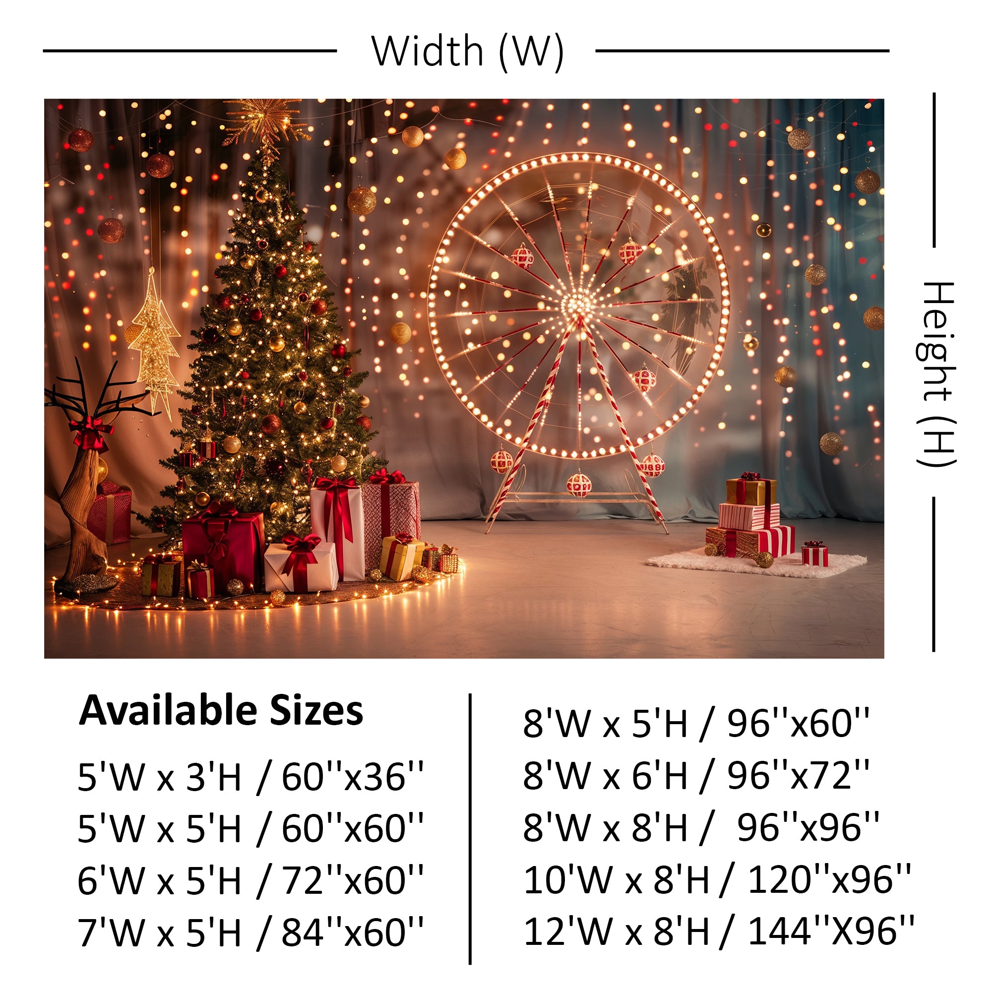 Festive Ferris Wheel & Christmas Tree Lights Backdrop