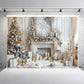 Elegant Gold and White Christmas with Fireplace Backdrop