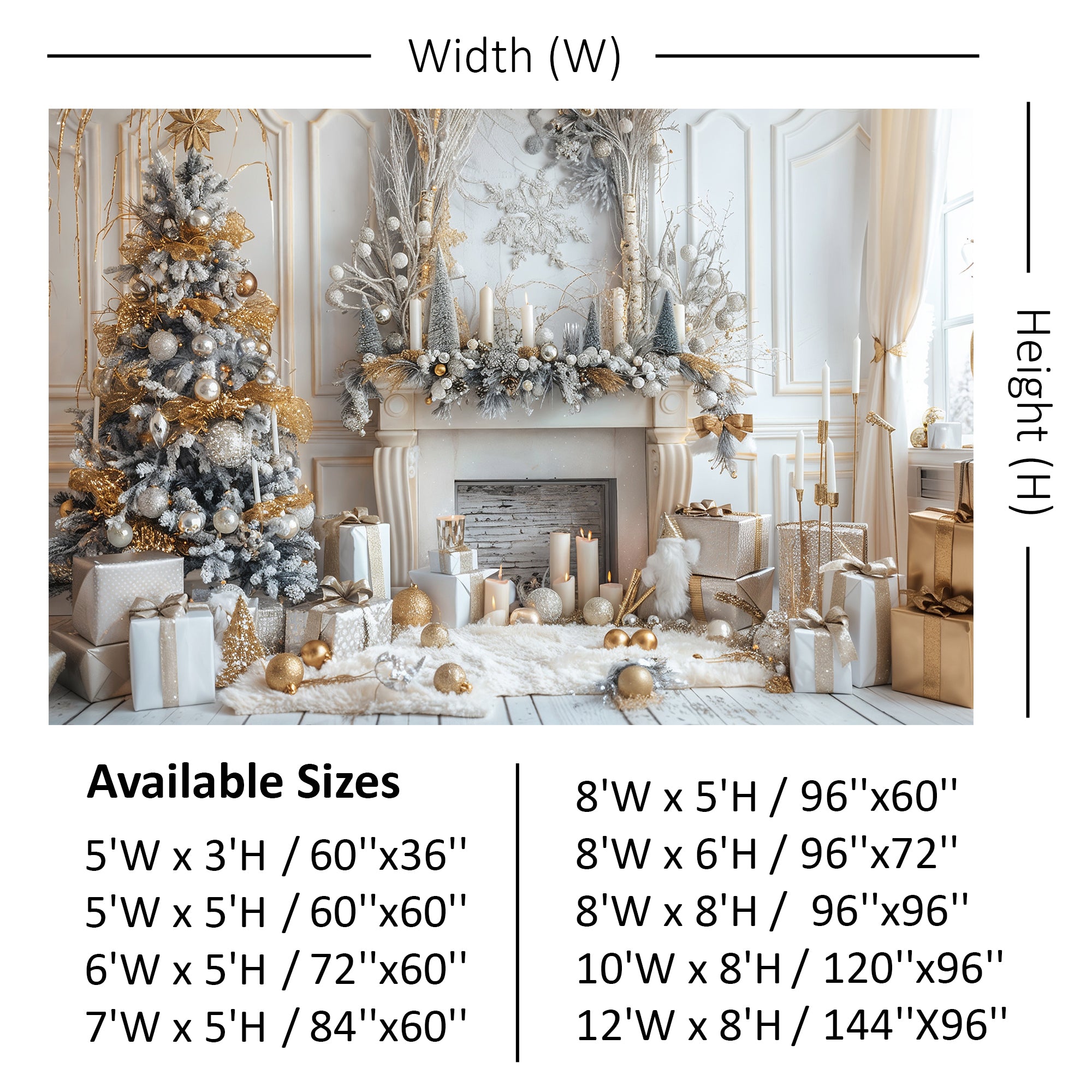 Elegant Gold and White Christmas with Fireplace Backdrop