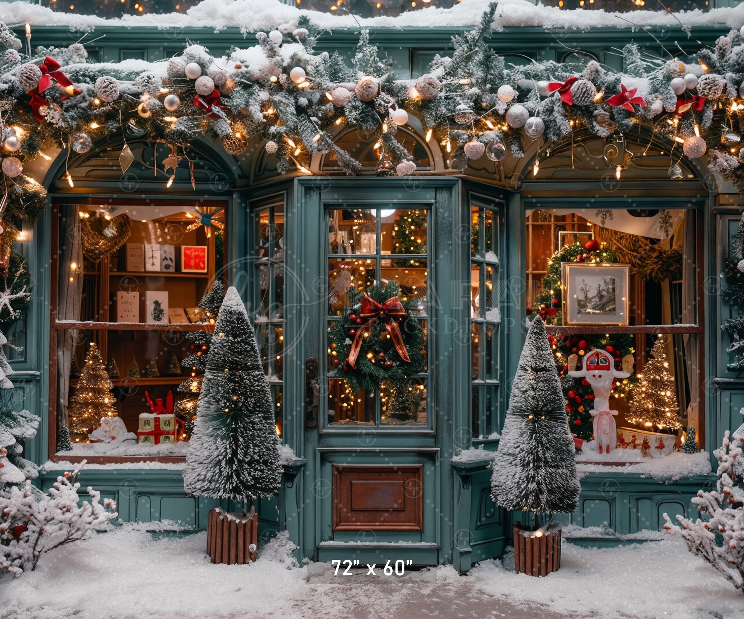 Charming Snowy Christmas Shopfront Backdrop