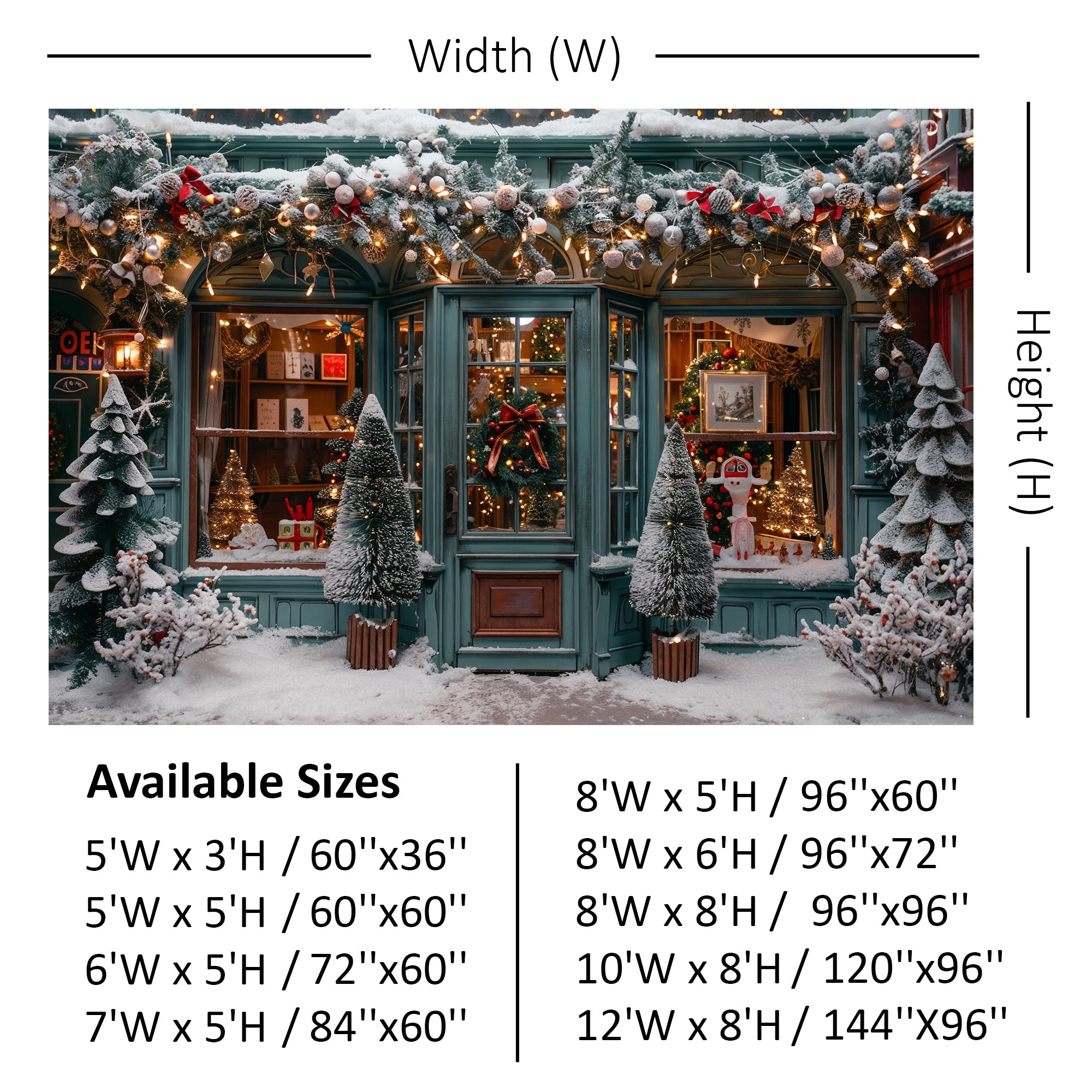 Charming Snowy Christmas Shopfront Backdrop