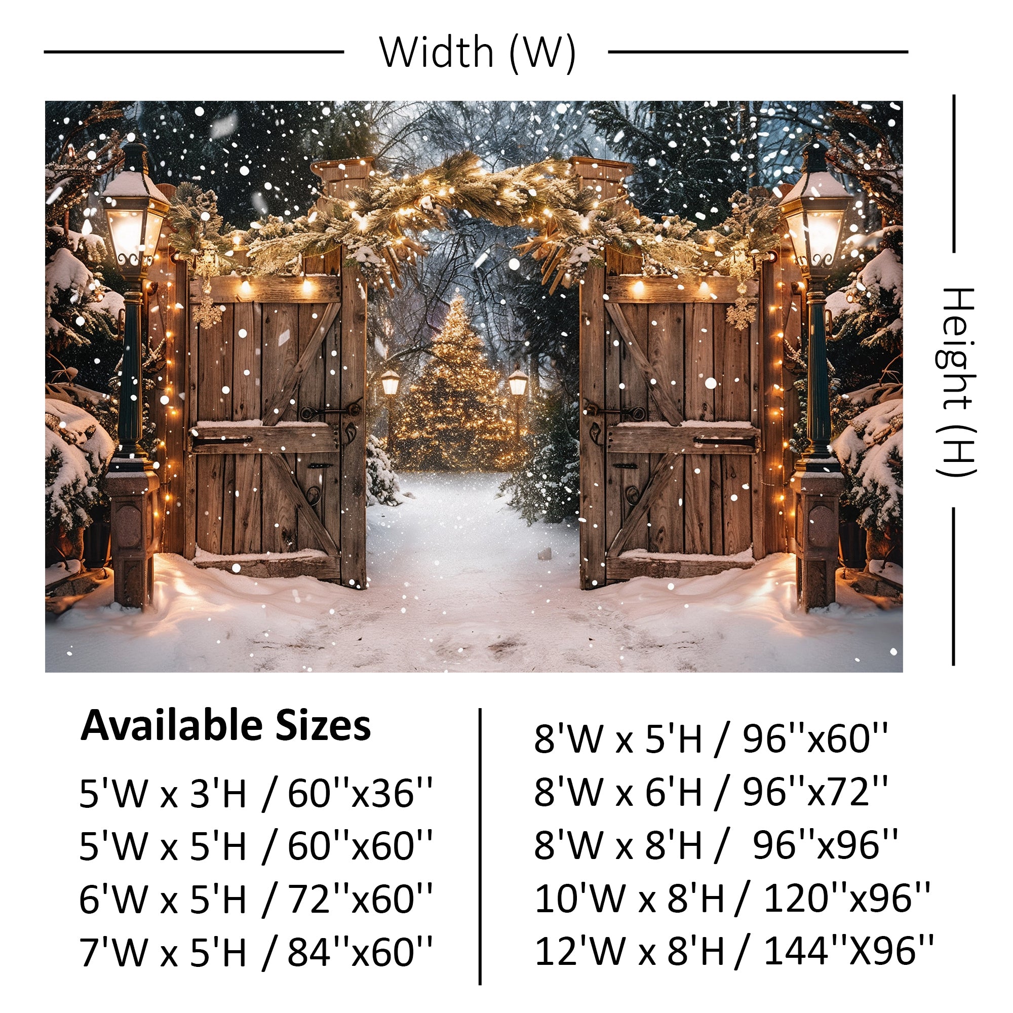 Twinkling Lights Enchanted Snowy Christmas Gate Backdrop