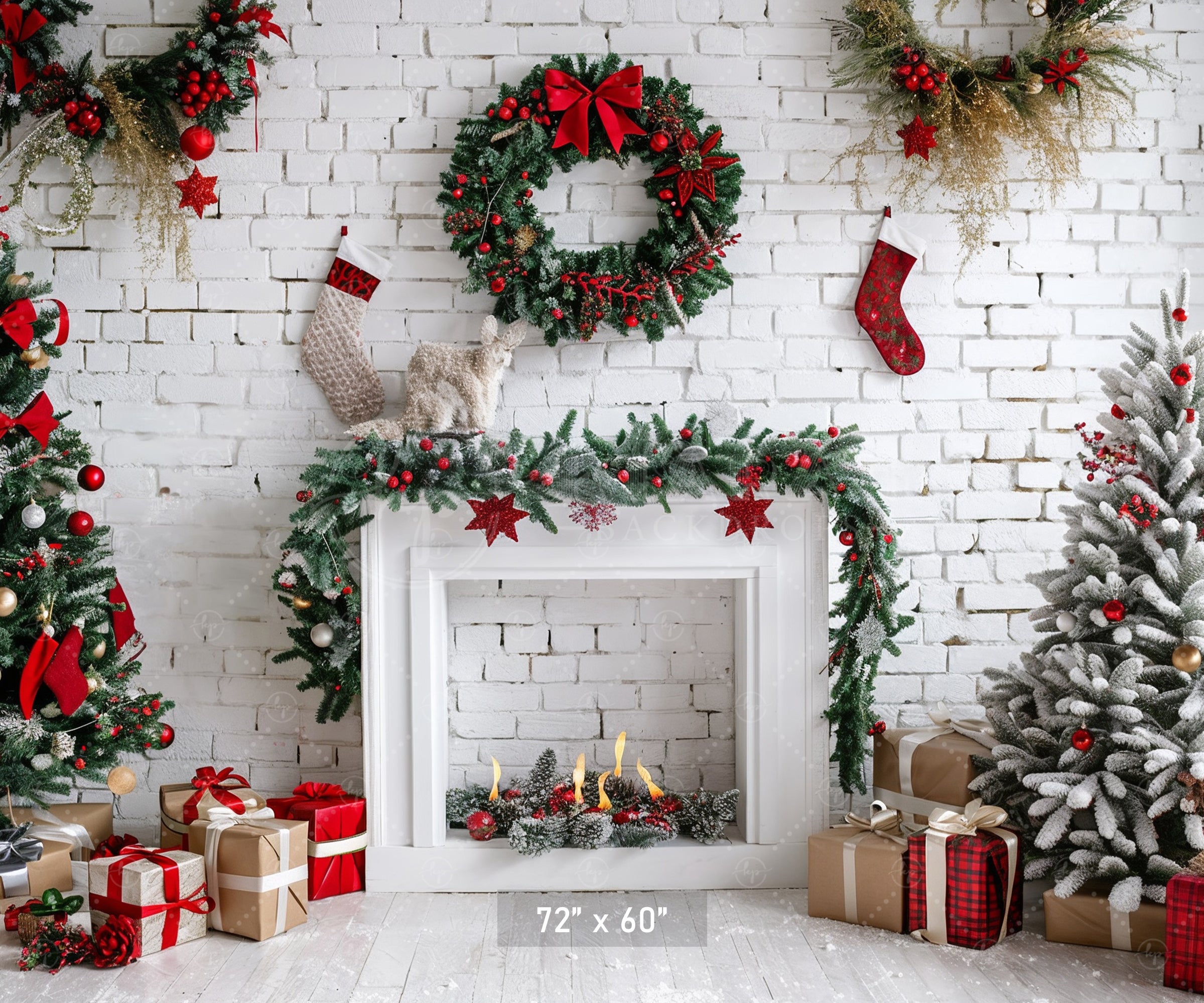 Festive Christmas Fireplace Backdrop