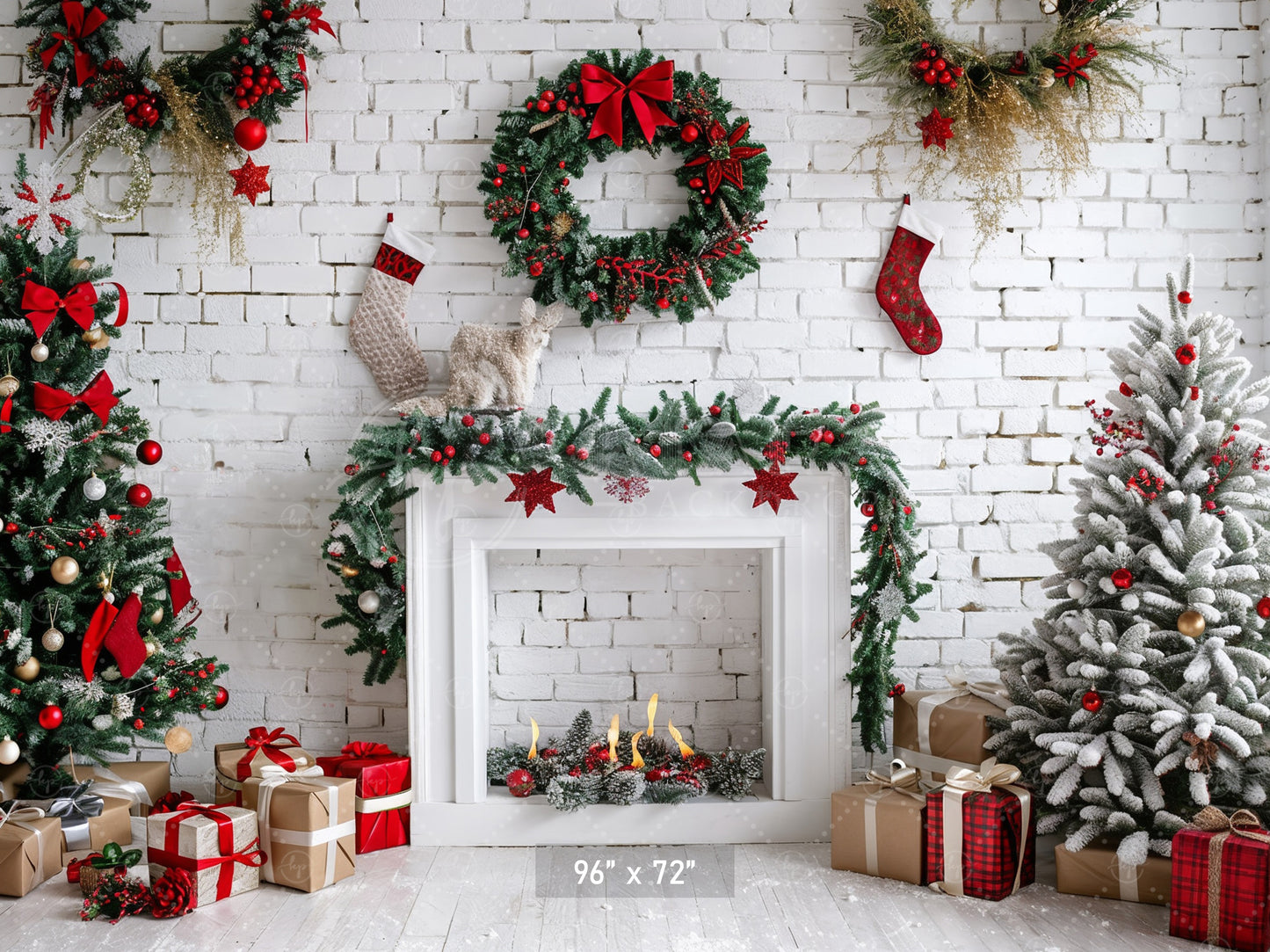 Festive Christmas Fireplace Backdrop