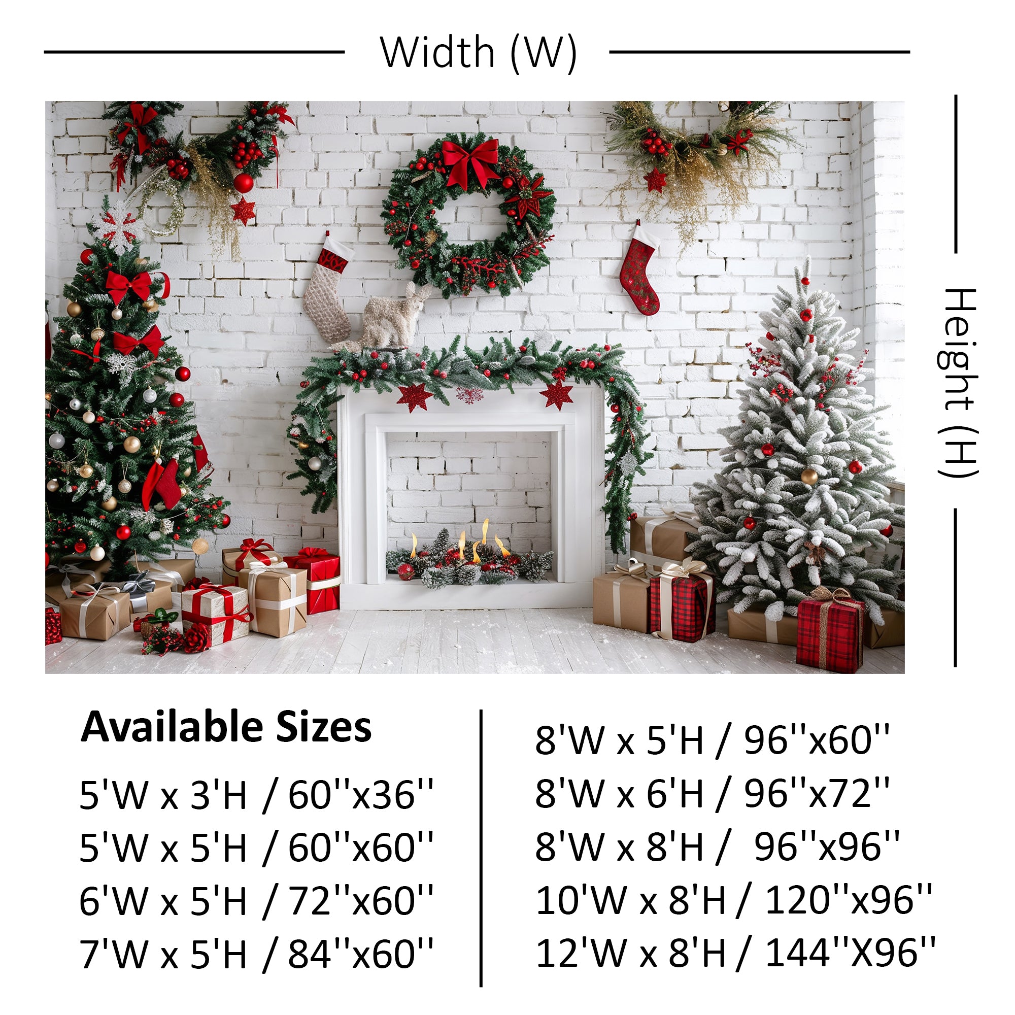 Festive Christmas Fireplace Backdrop